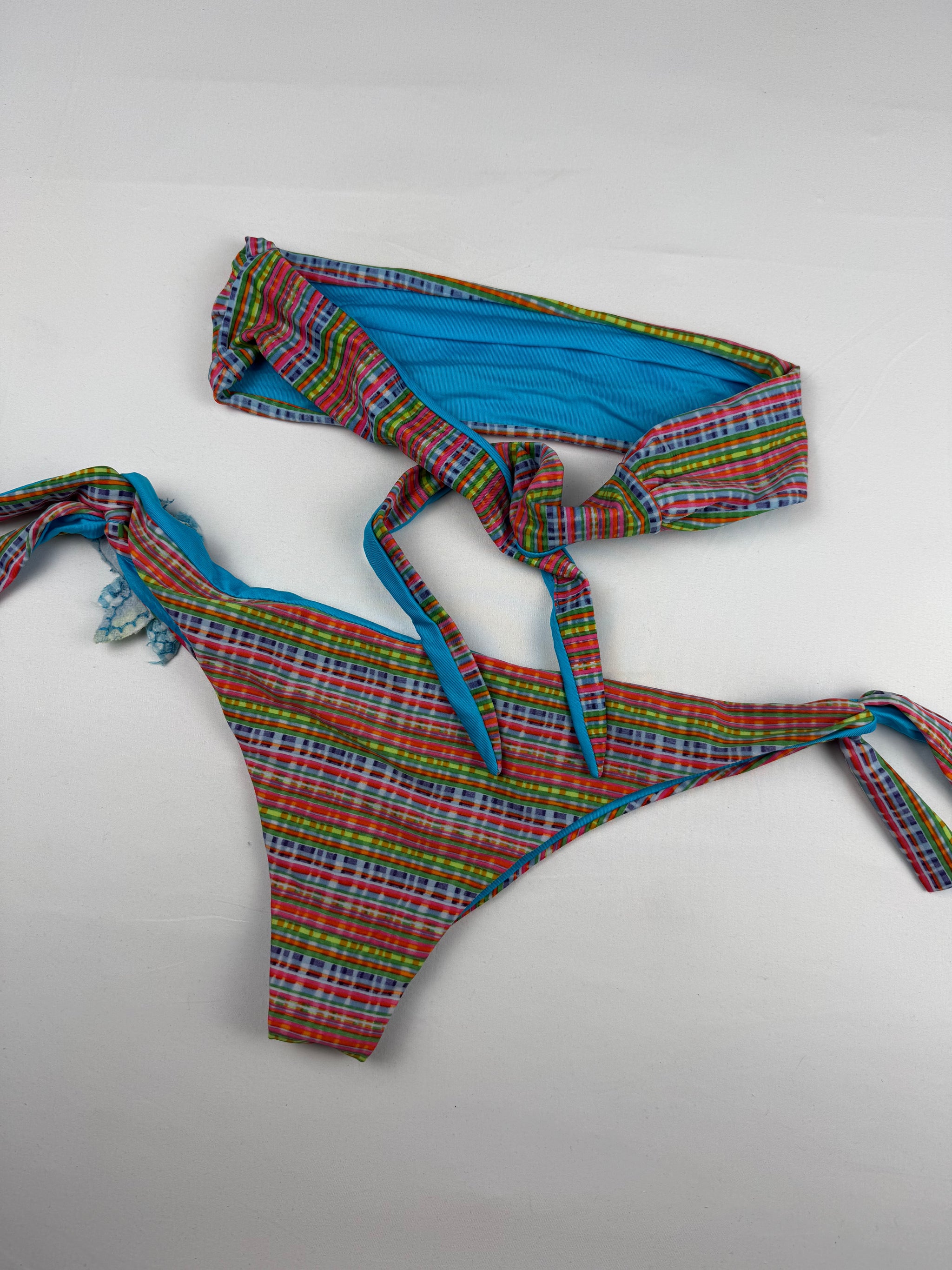 Multicolor check print bikini set (L)