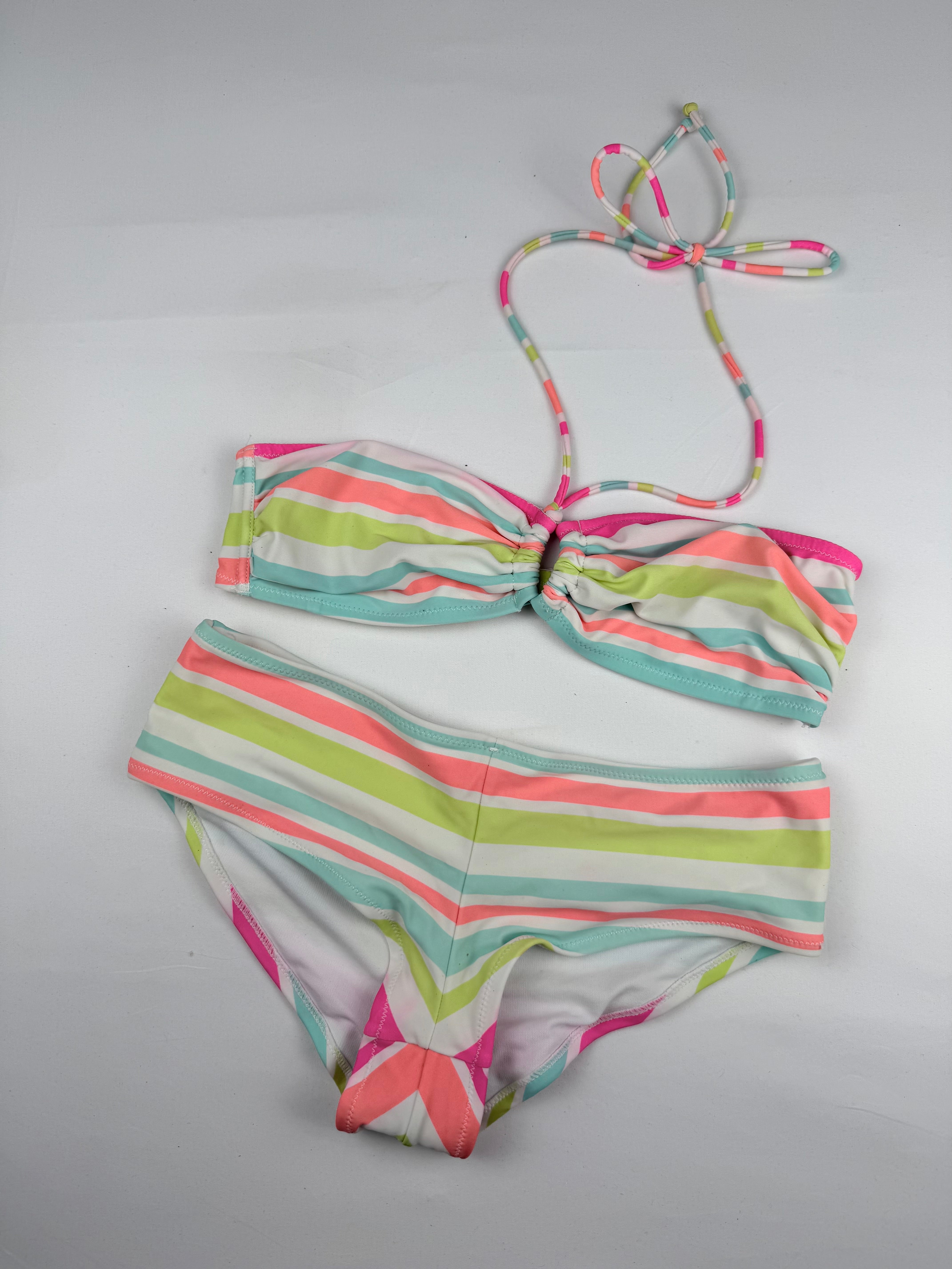 Ensemble bikini shorty à rayures multicolores (S)