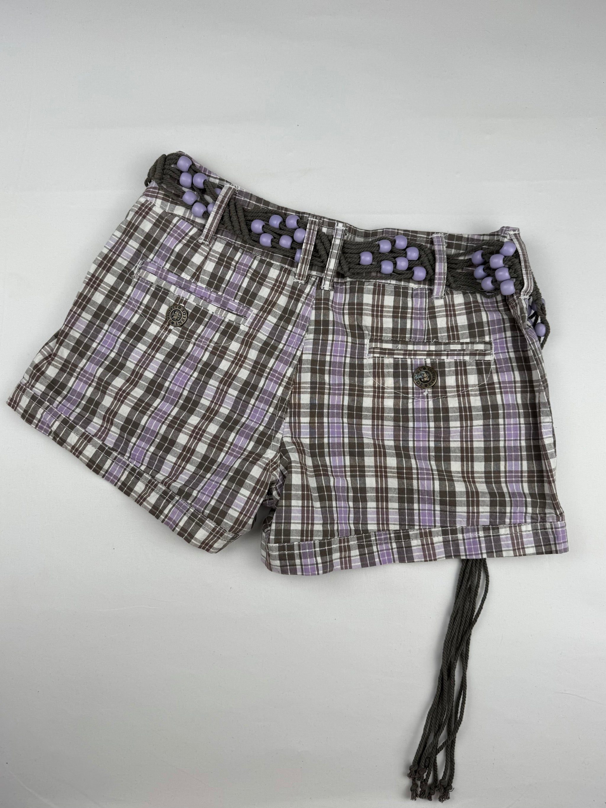 Lilac check print mini short + belt (XS)
