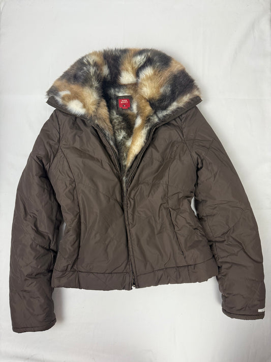 Brown inside faux fur winter puffer jacket (M)