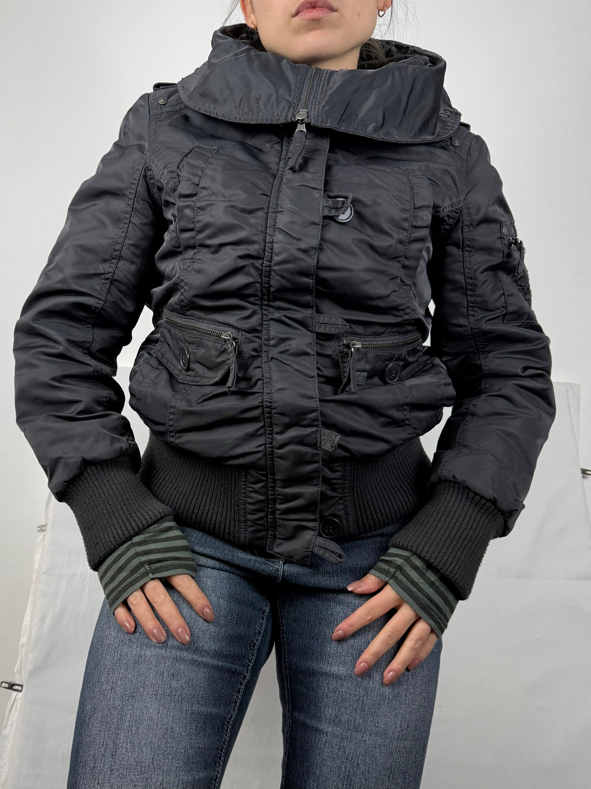 Veste ajustée 100 % coton kaki (L)