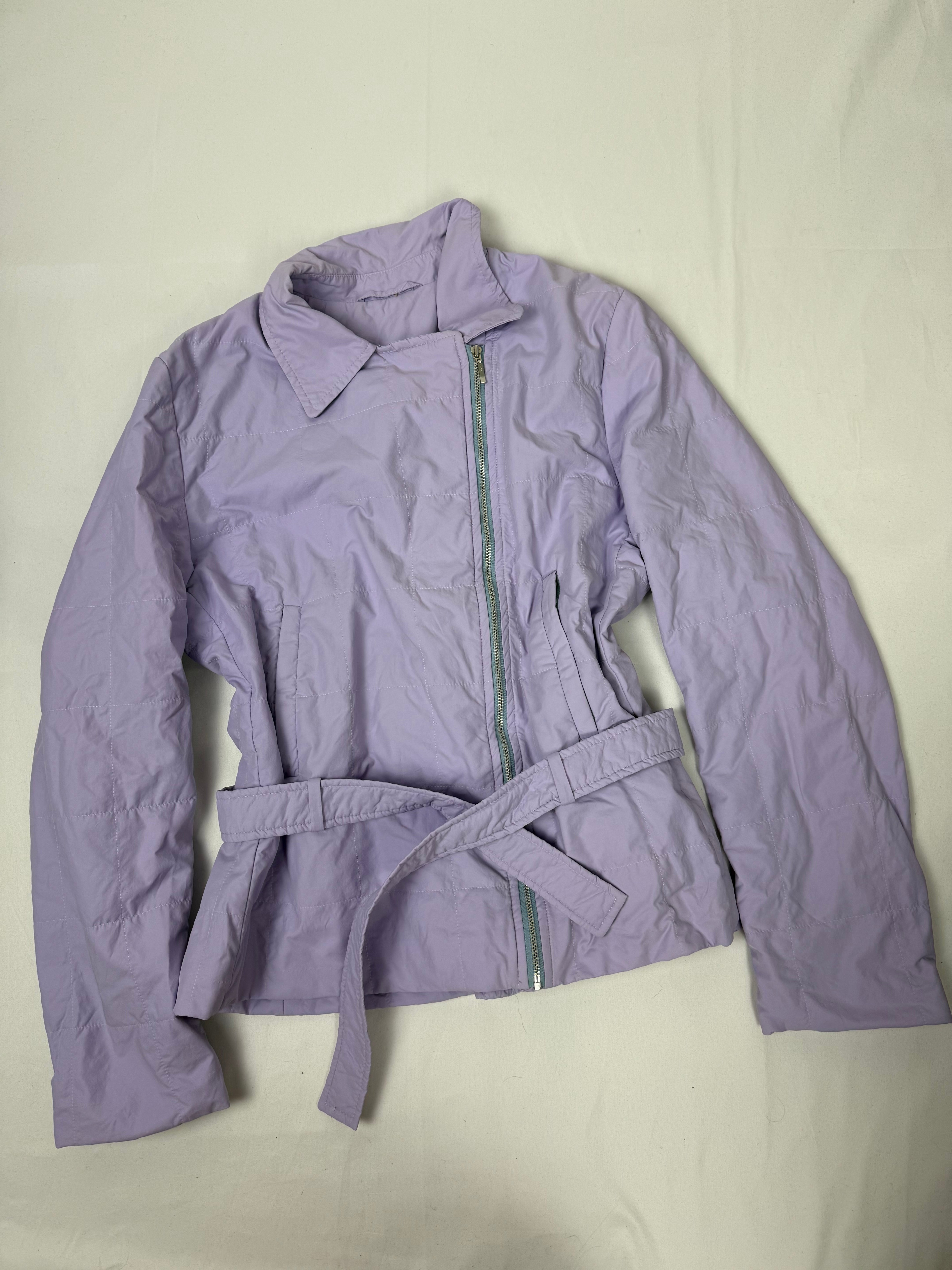 Lilac zip up lightweight puffer jacket with belt (M)