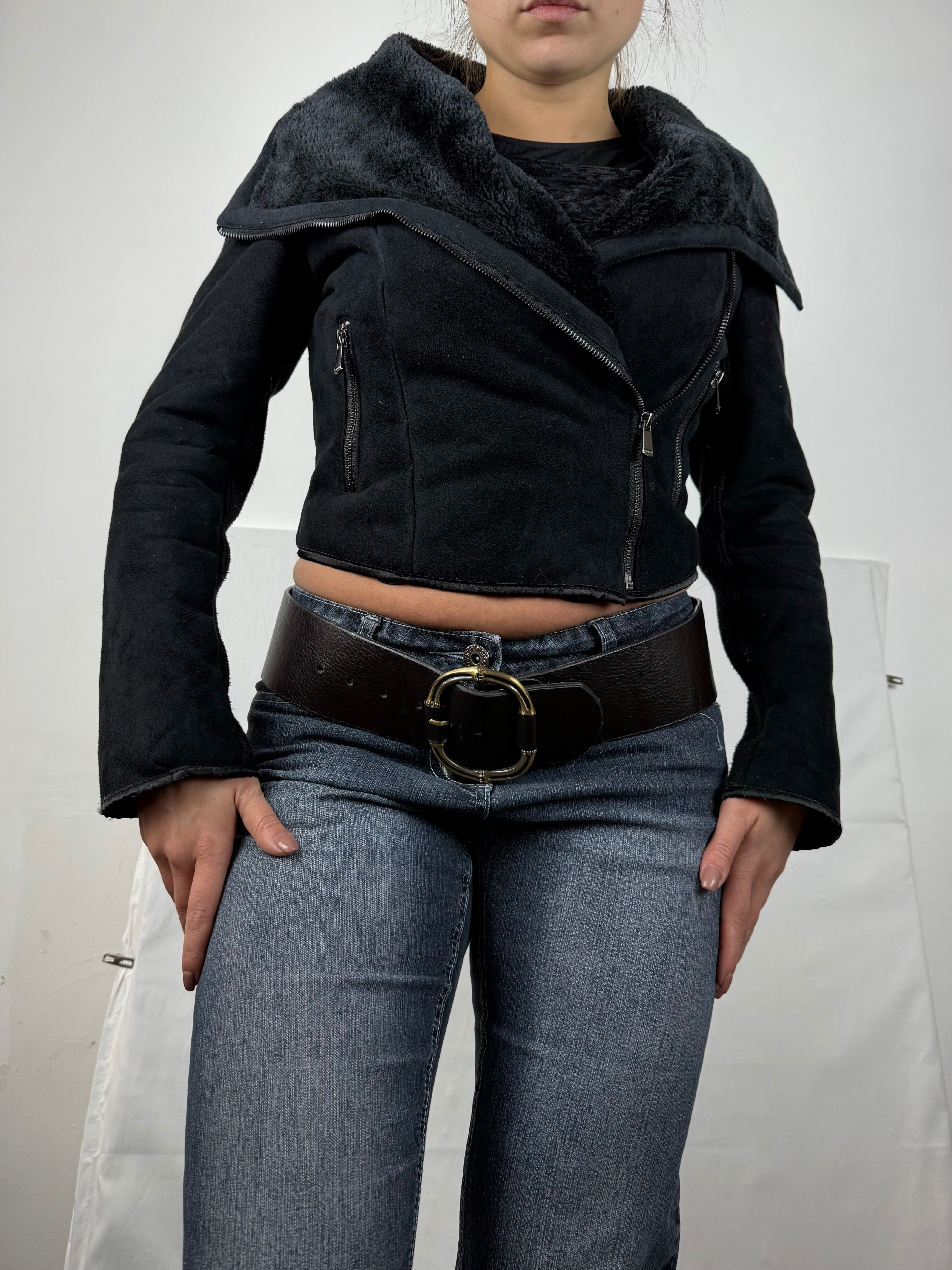 Black suede inside faux fur jacket (S)