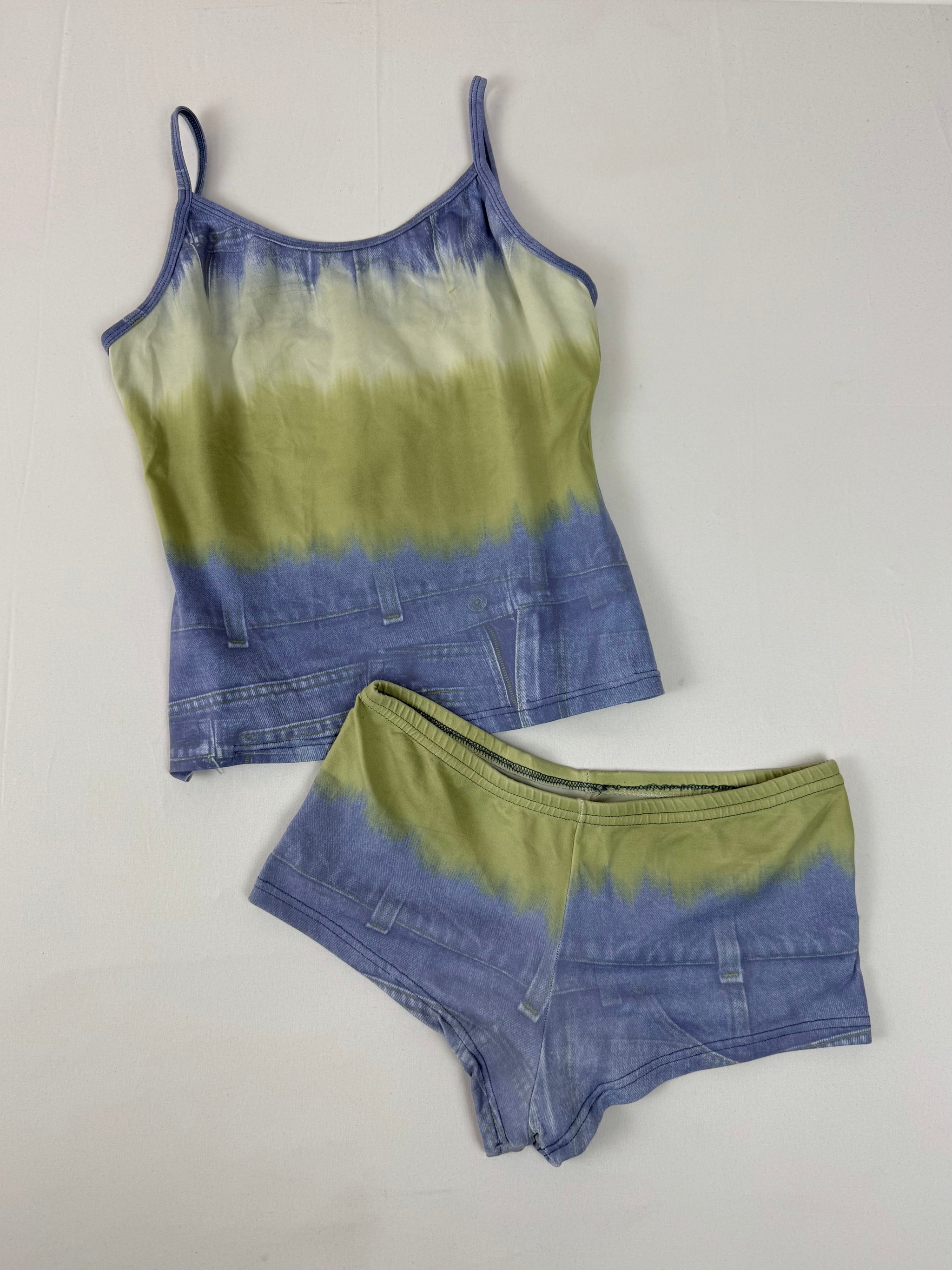 Blue graphic activewear mini shorty + top set (M/L)