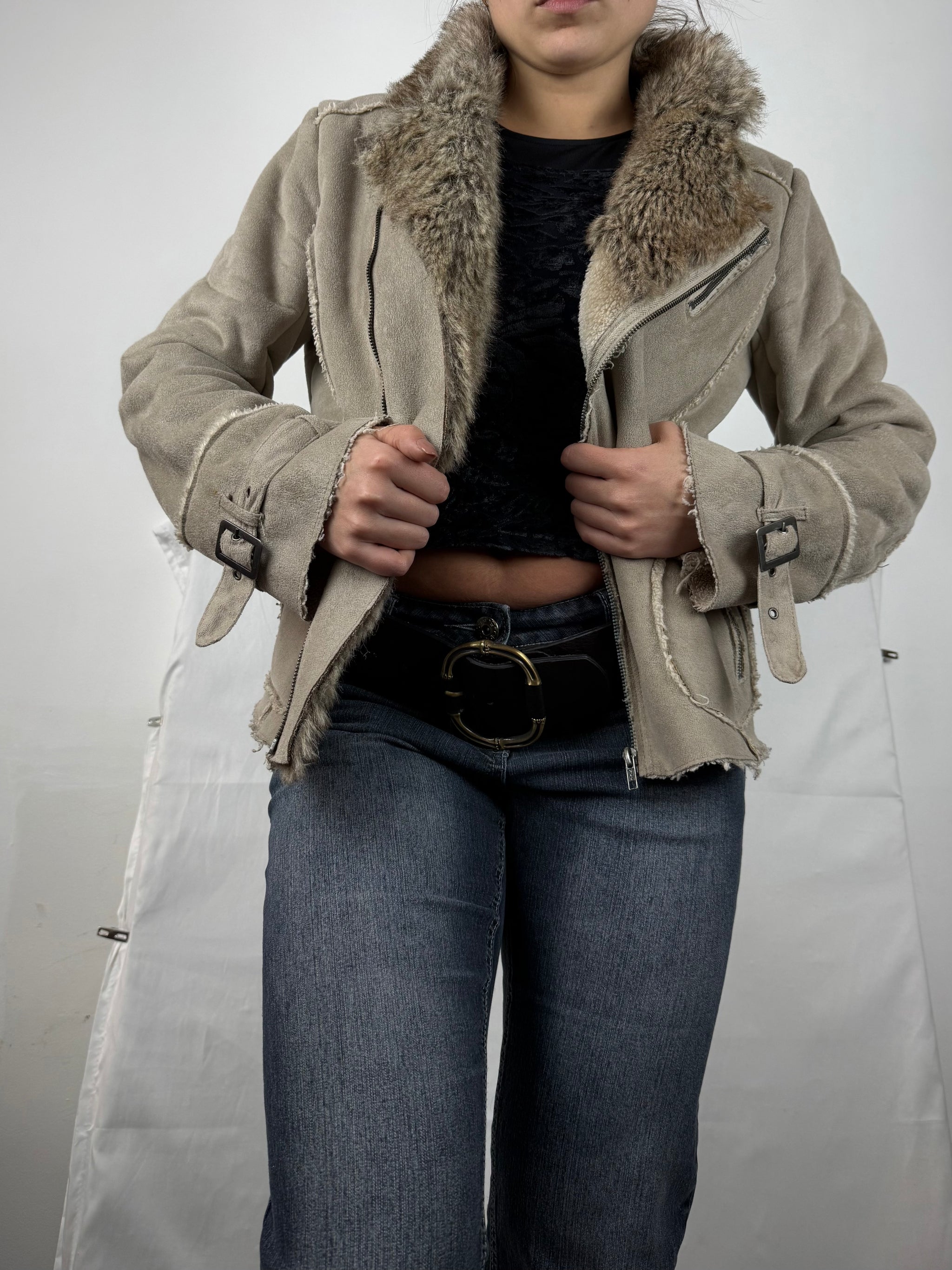 Beige suede inside faux fur jacket (M/L)
