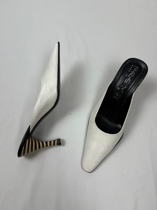White real leather pointed toes heels mules (39)