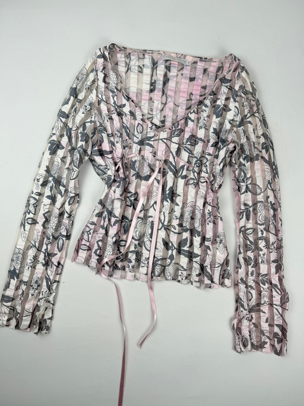 Baby pink mesh lace up top (M)