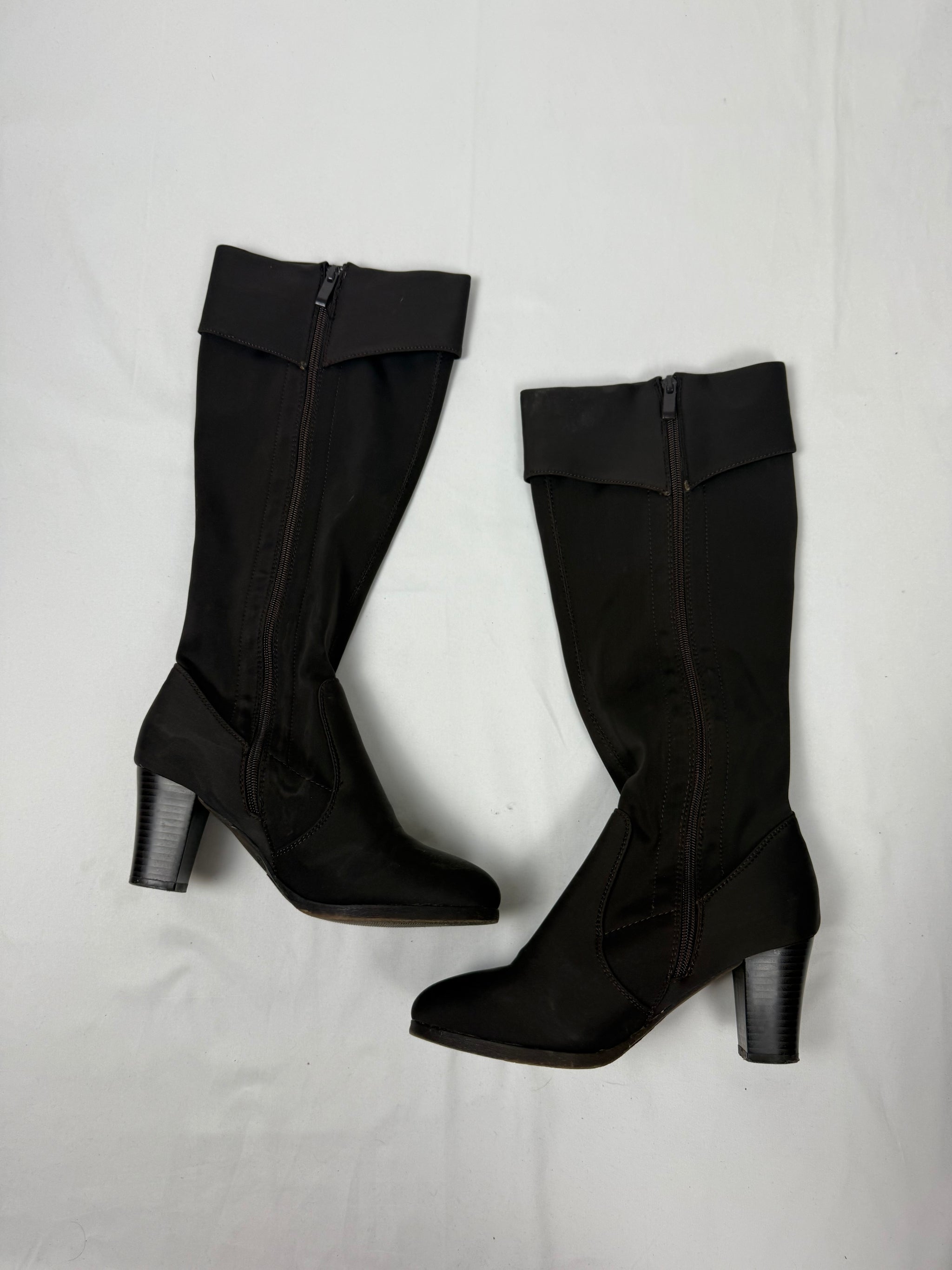 Brown buckle belt knee high boots (38)