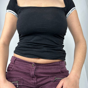 Black cotton bardot logo stretchy tee (XS)