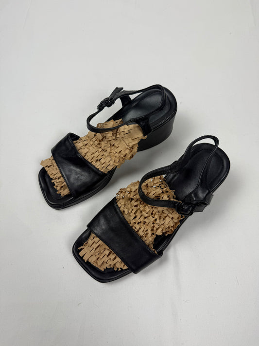 Black real leather square toes wedge heels (37)