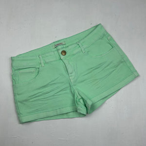 Green denim low rise mini short (S)