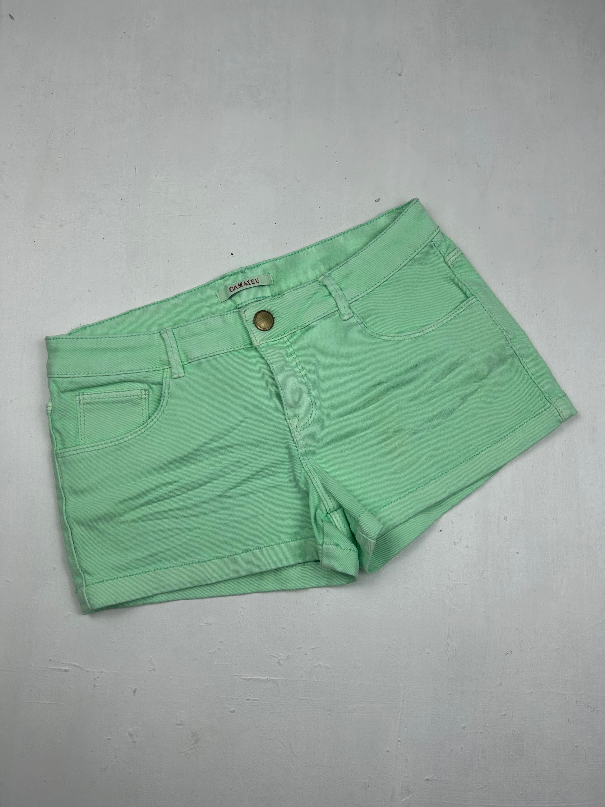 Green denim low rise mini short (S)