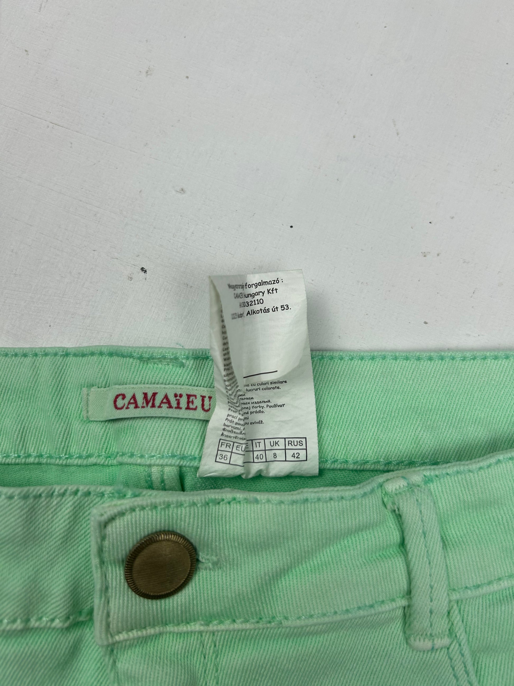 Green denim low rise mini short (S)