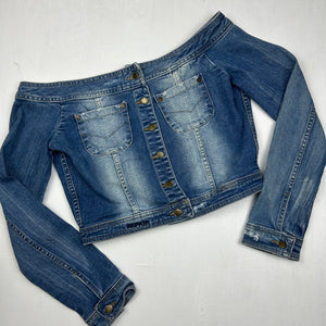 Denim off shoulder tight fit crop jacket (S)