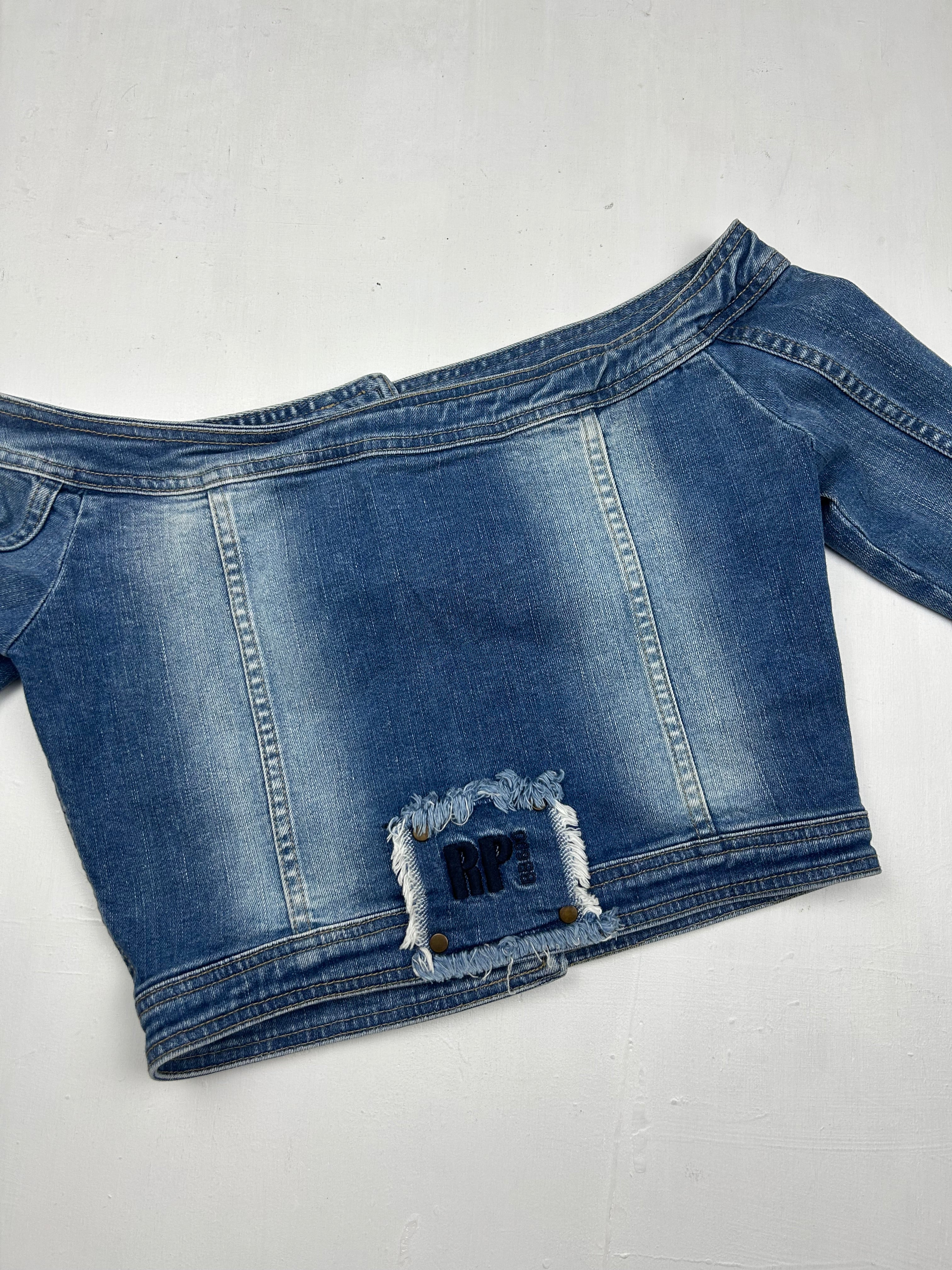 Denim off shoulder jacket (S)