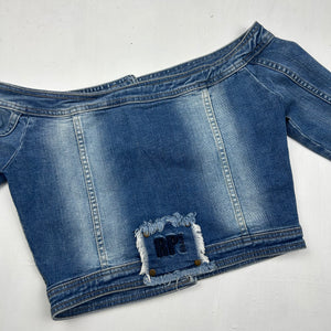 Denim off shoulder tight fit crop jacket (S)