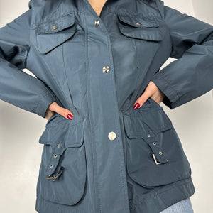Navy blue zip up trench jacket (L)