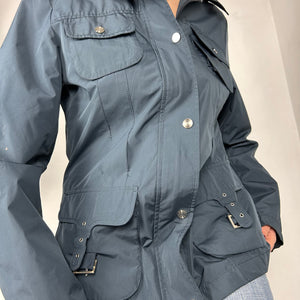 Navy blue zip up trench jacket (L)