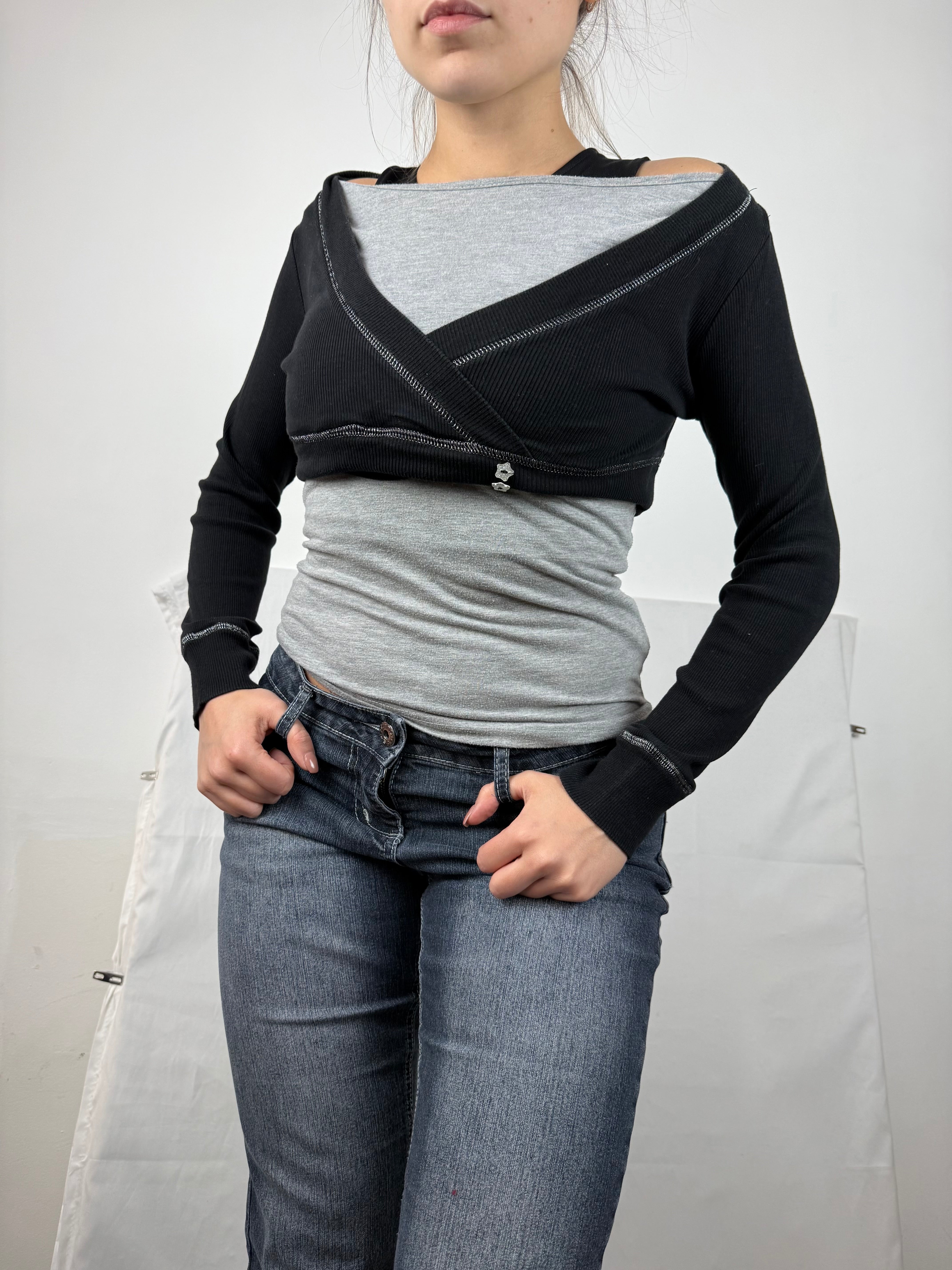 Grey 2 in 1 bolero long sleeves top (S)