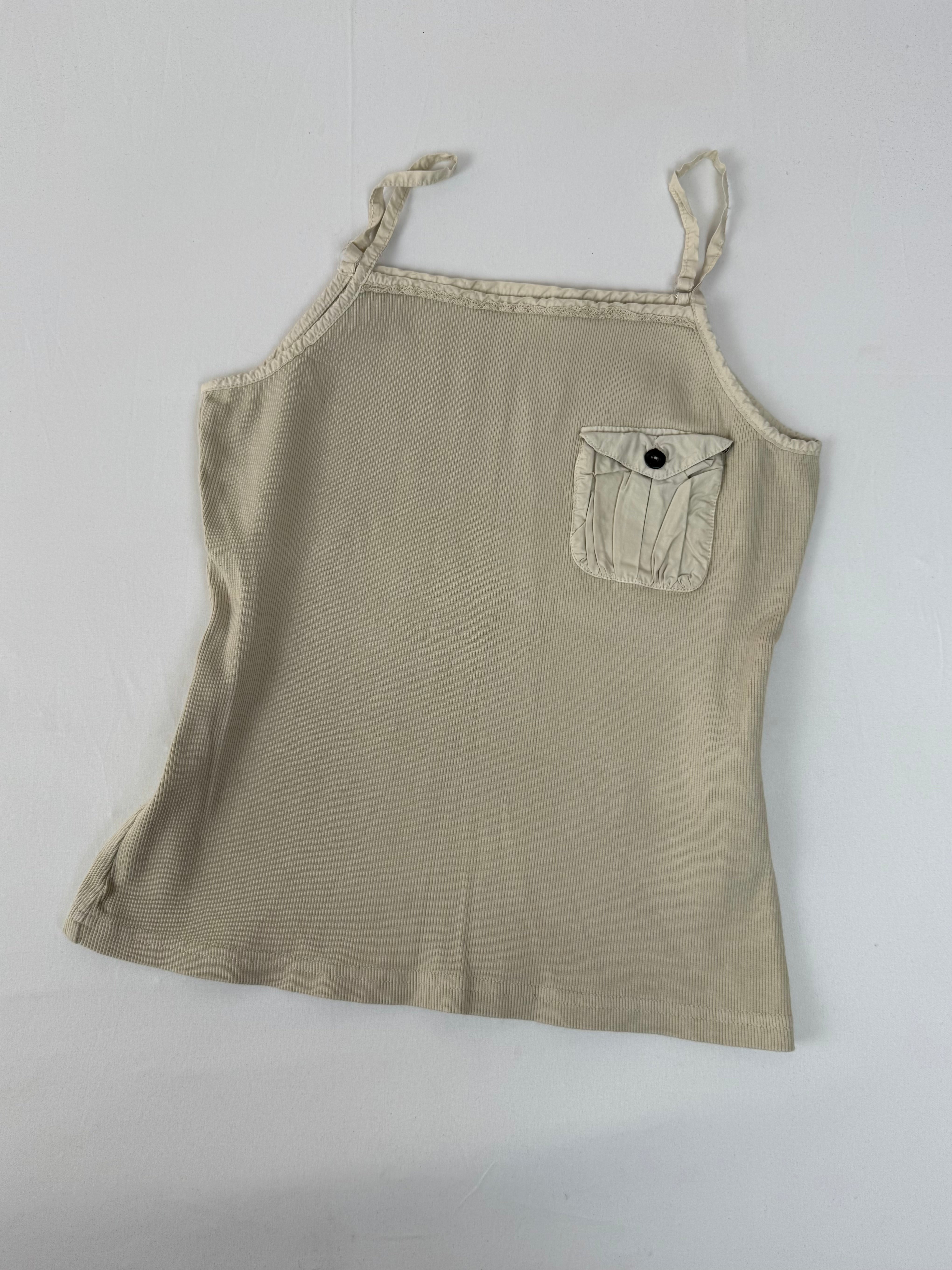 Beige cotton ribbed pocket top (S/M)