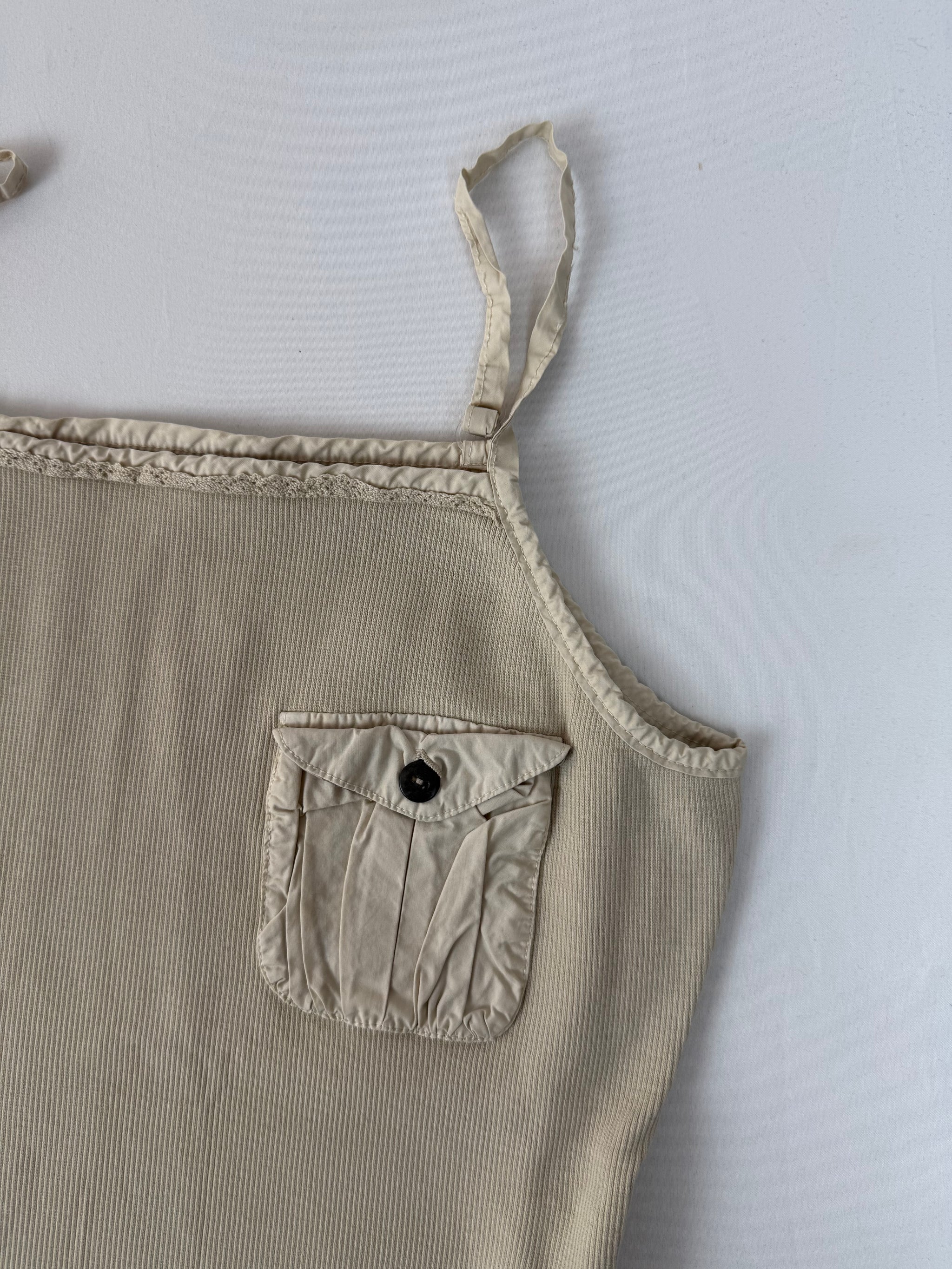 Beige cotton ribbed pocket top (S/M)