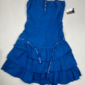 Blue 100% cotton bustier  pleated mini dress (S)