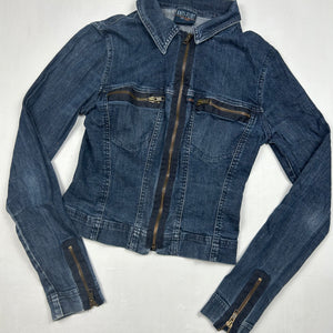 Blue denim zip up biker jacket (XS)