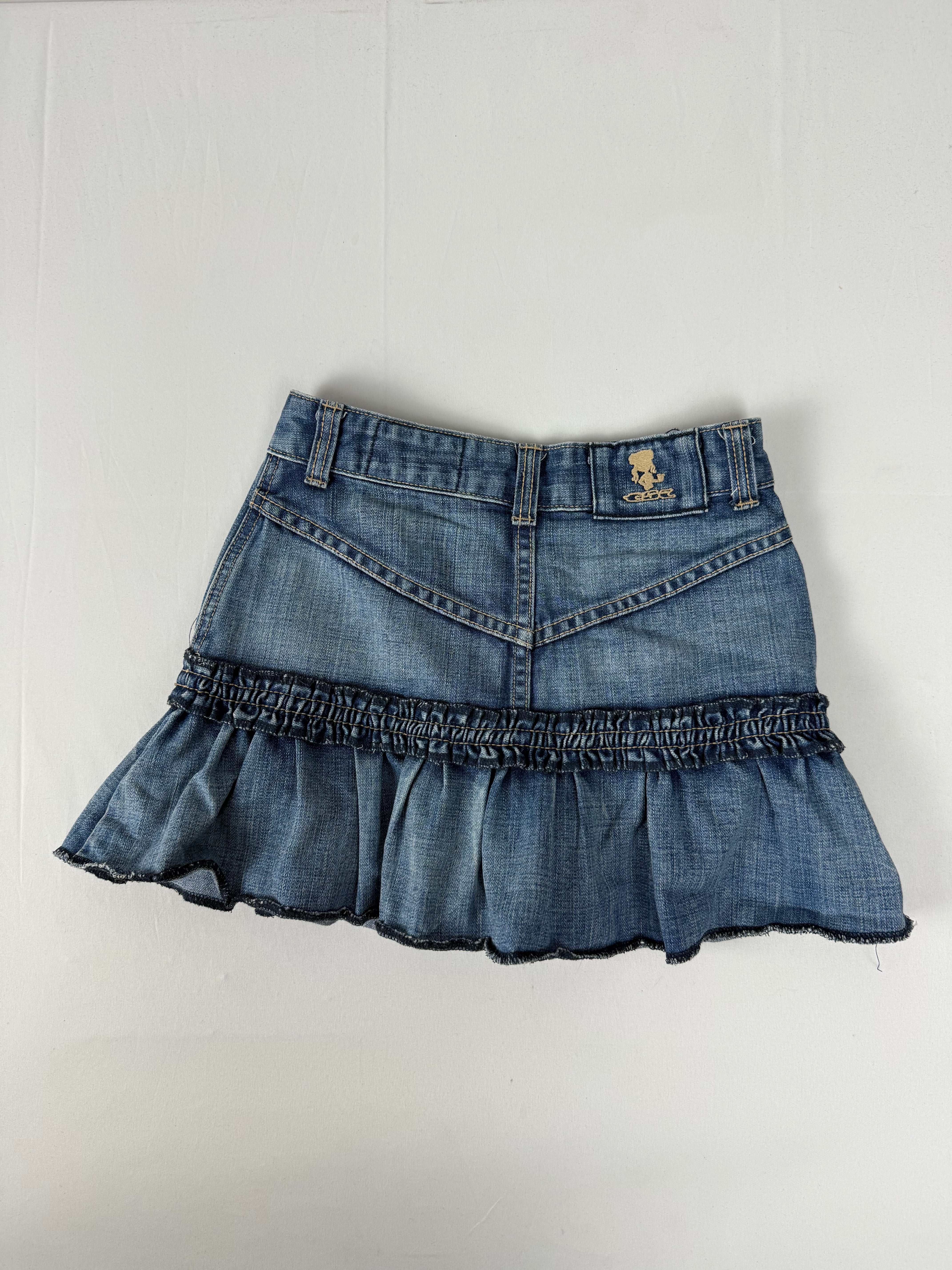 Blue denim low rise pleated mini skirt (XS)