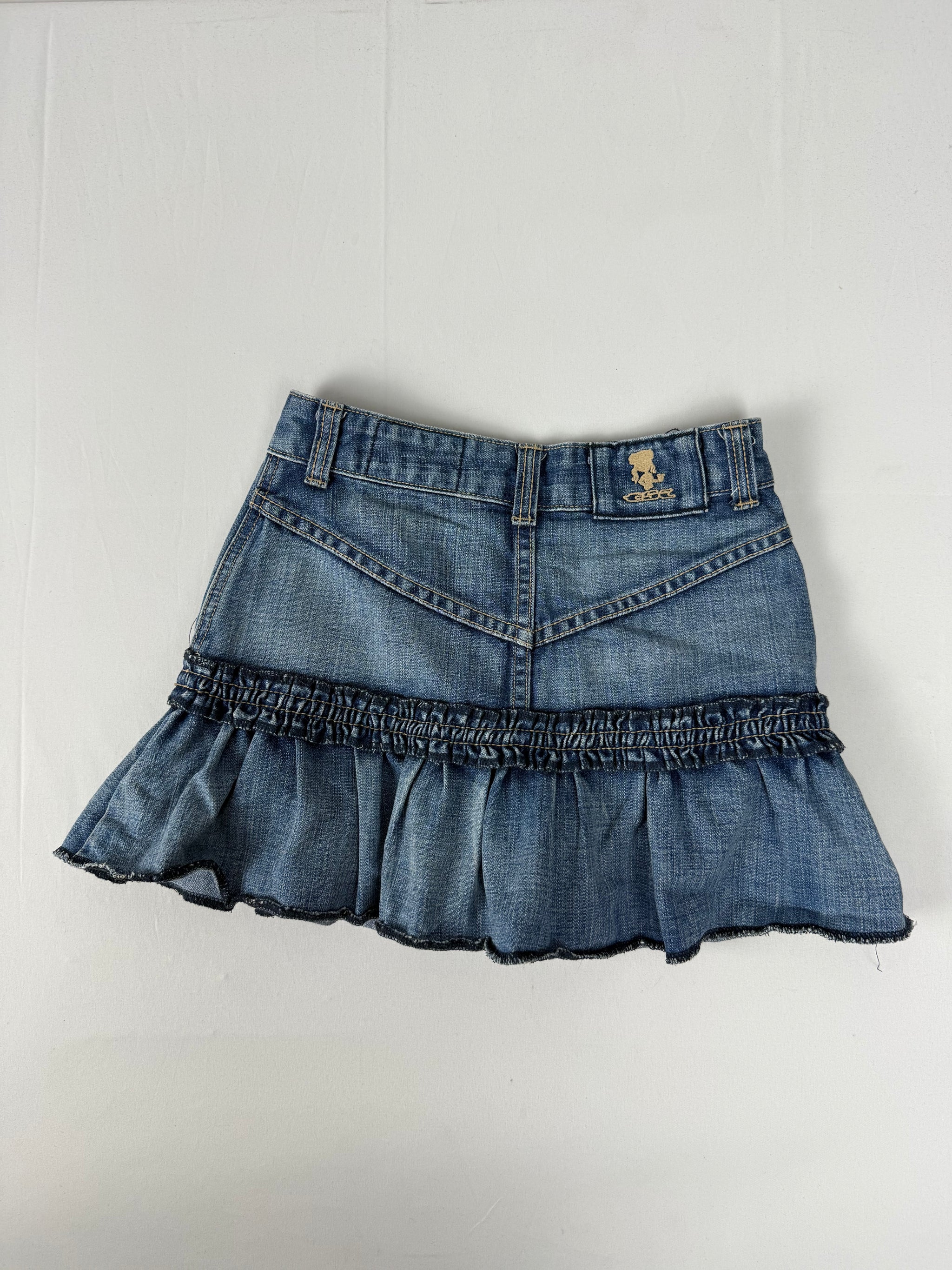 Blue denim low rise pleated mini skirt (XS)