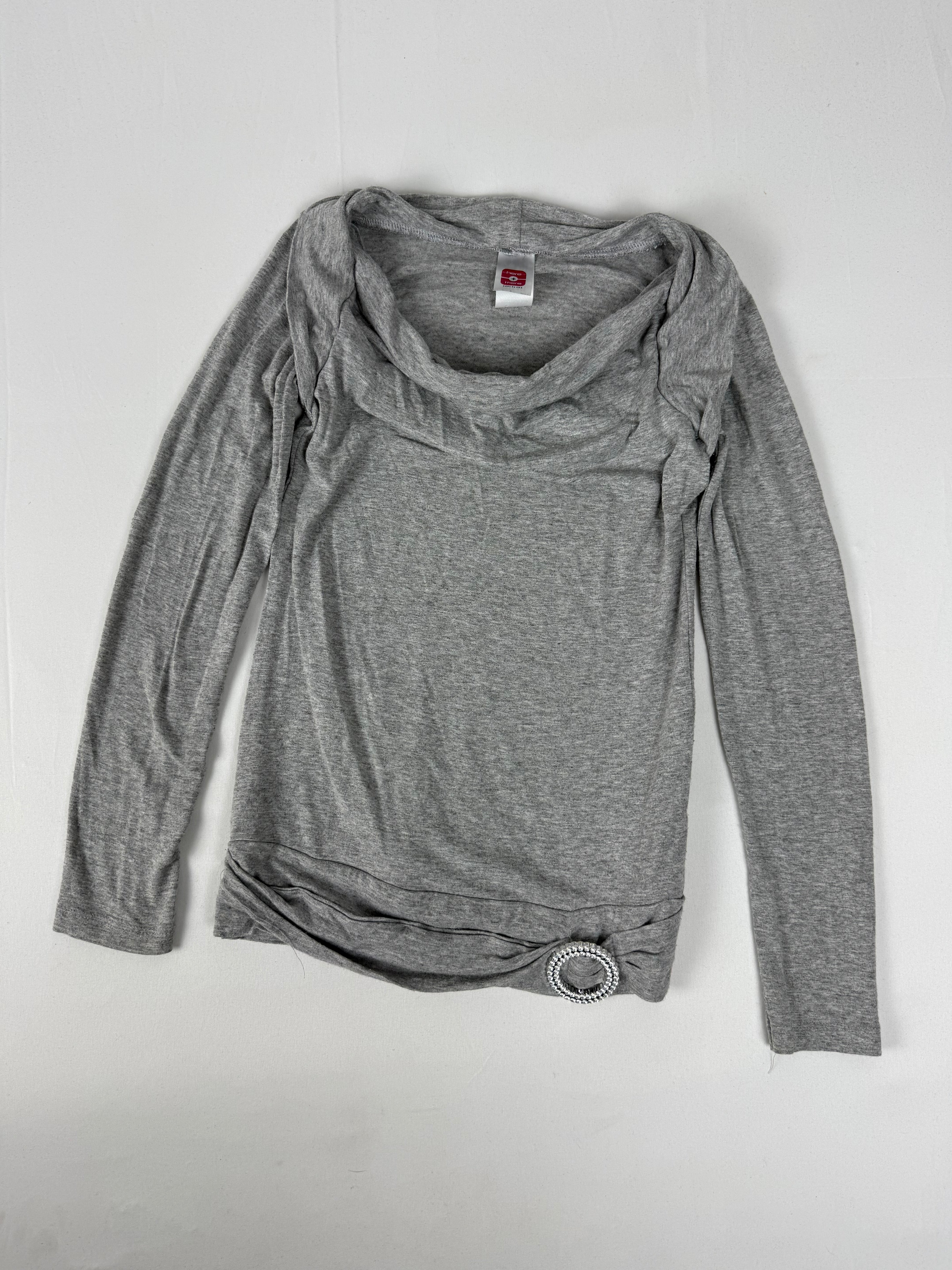 Grey cotton tight fit long sleeves top (S)