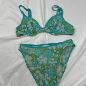 Green floral print low rise bikini set (XS)