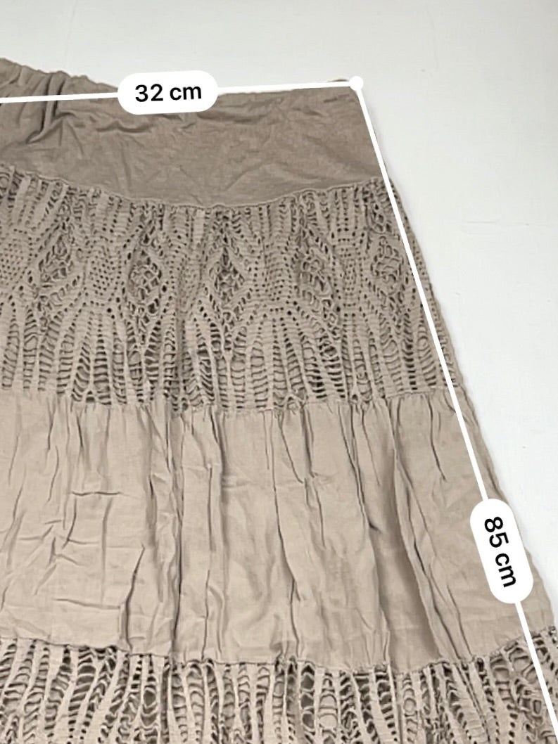 Khaki embroidered low rise maxi skirt (S/M)