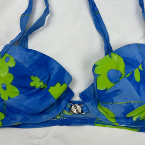 Blue floral print low rise bikini set (S)