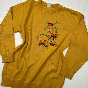 Yellow round neck floral print jumper (S/M)