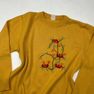 Yellow round neck floral print jumper (S/M)