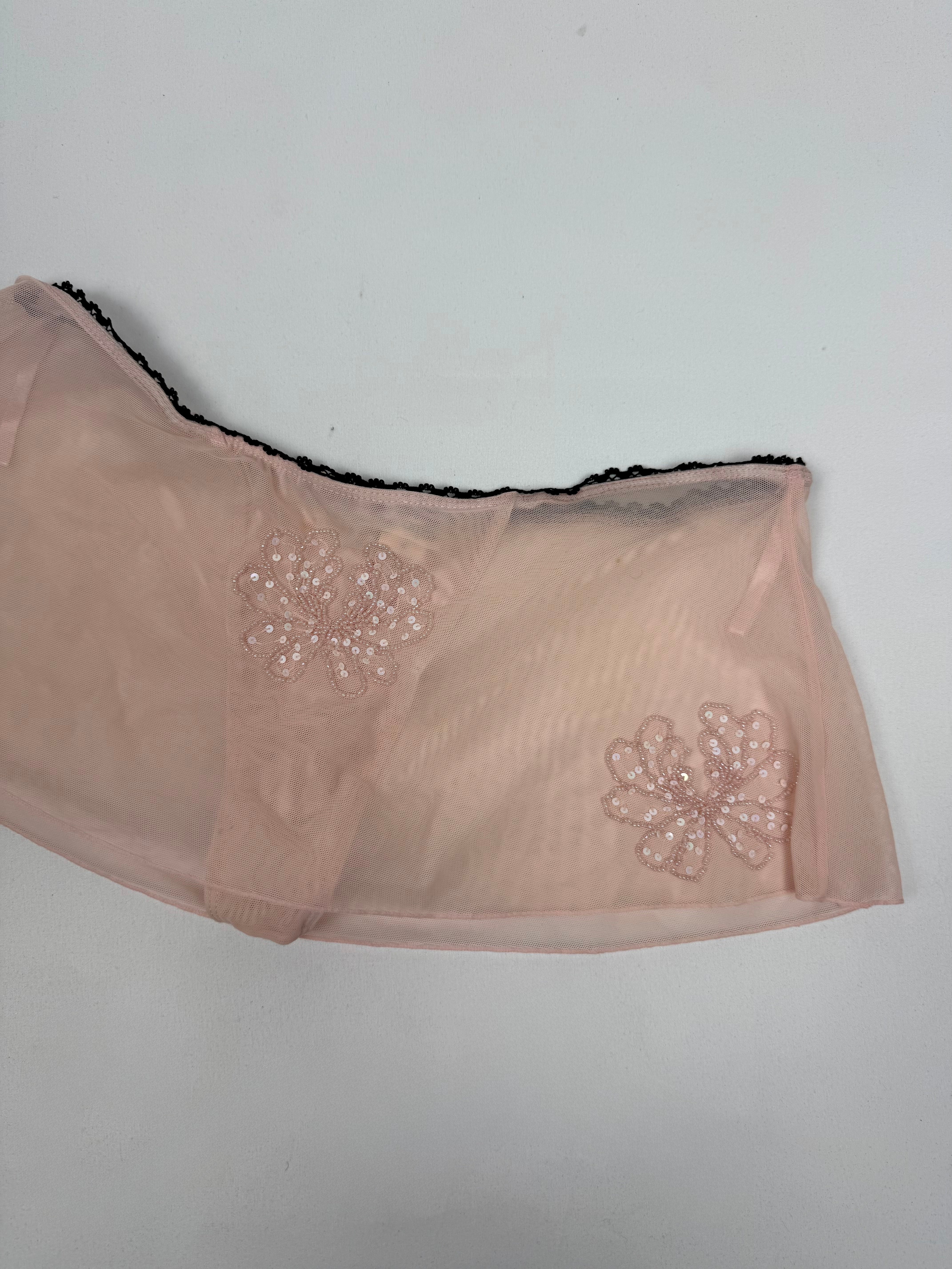 Baby pink mesh low rise thong mini skirt (S/M)