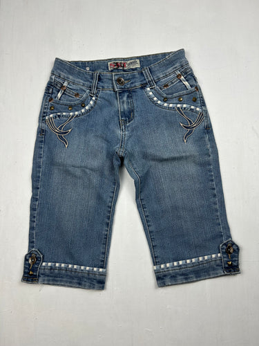 Blue denim low rise mid short (XS)