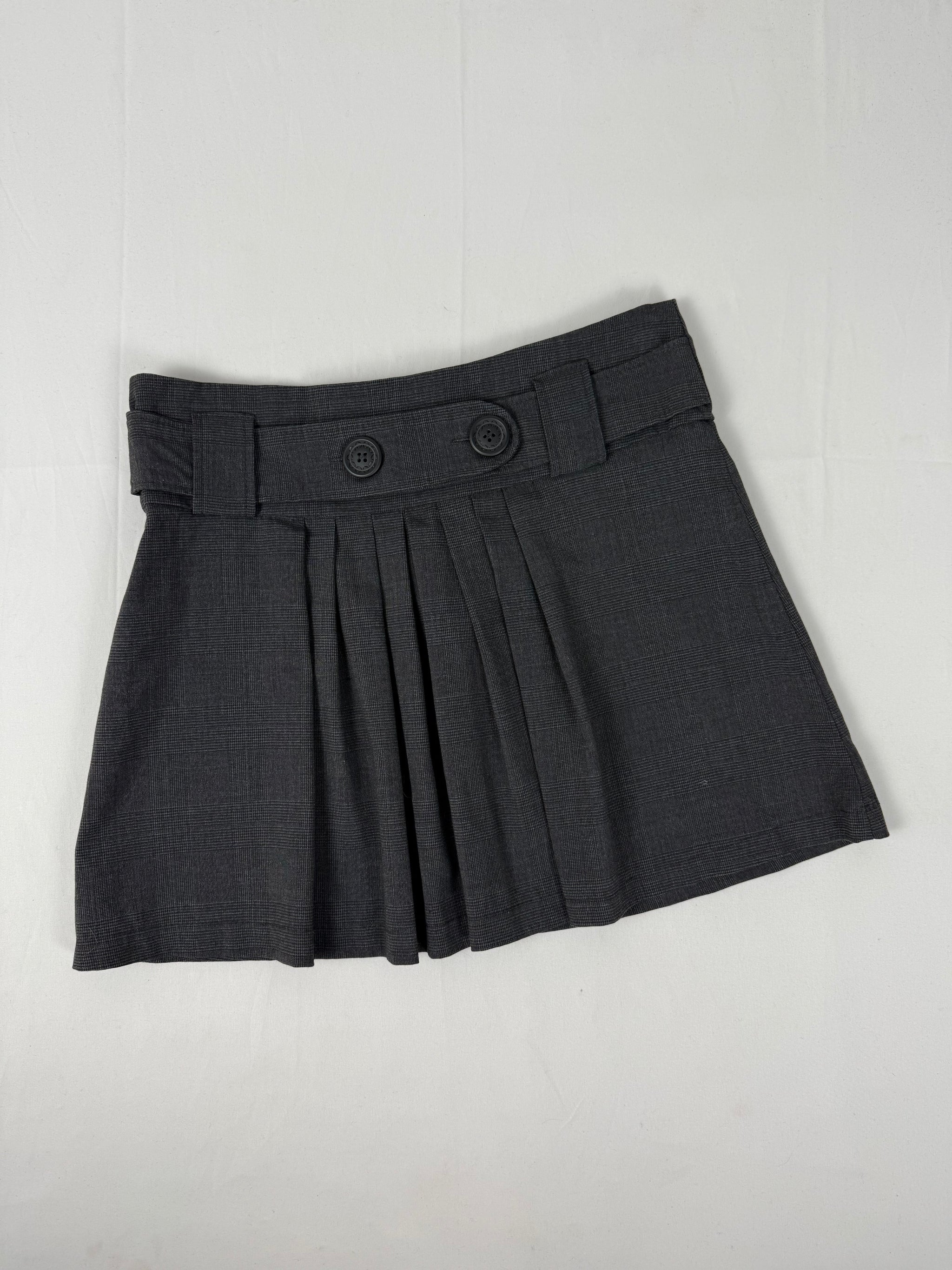 Grey check print pleated mini skirt (M)