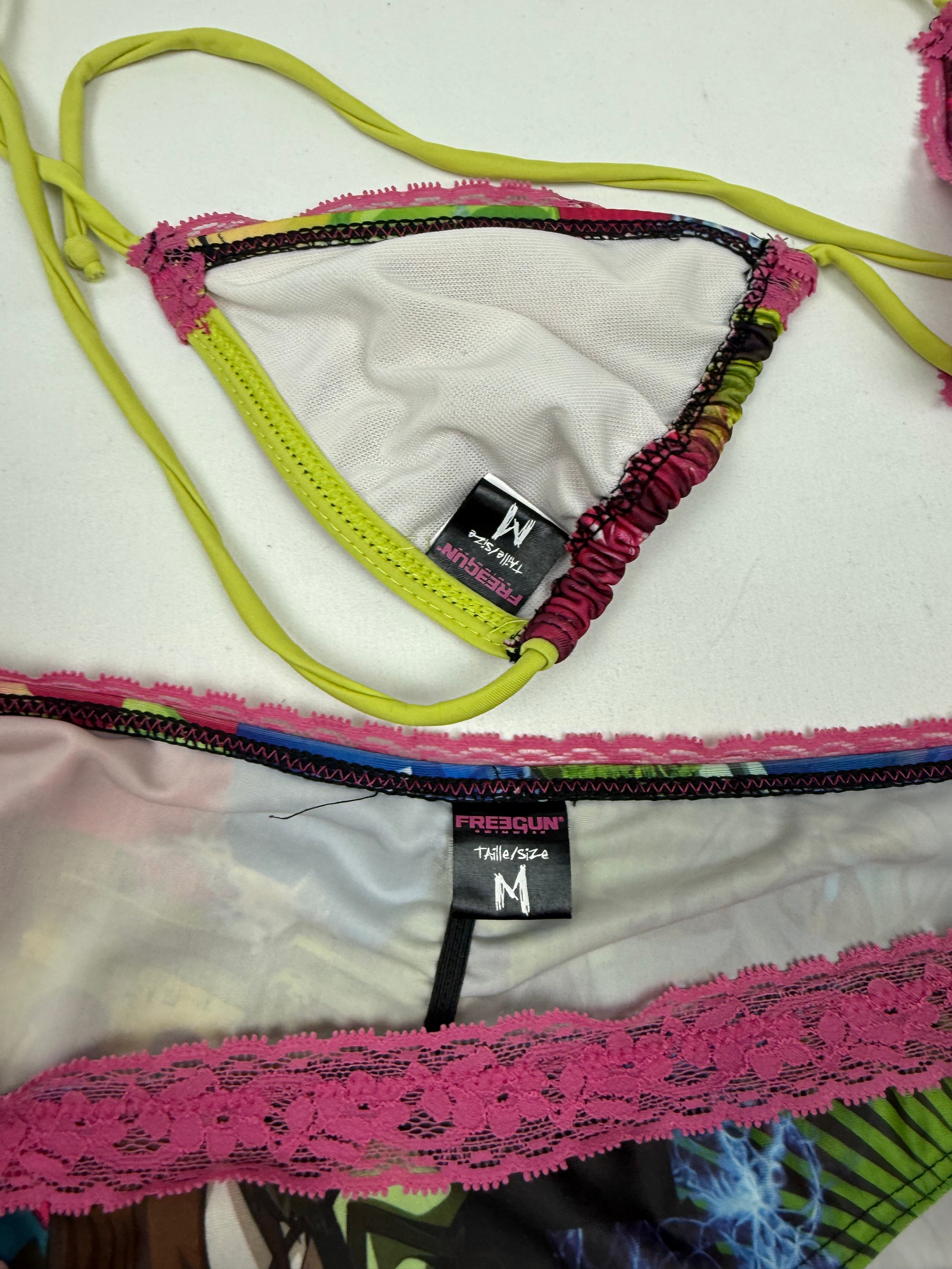 Multicolor lace detail bikini set (M)