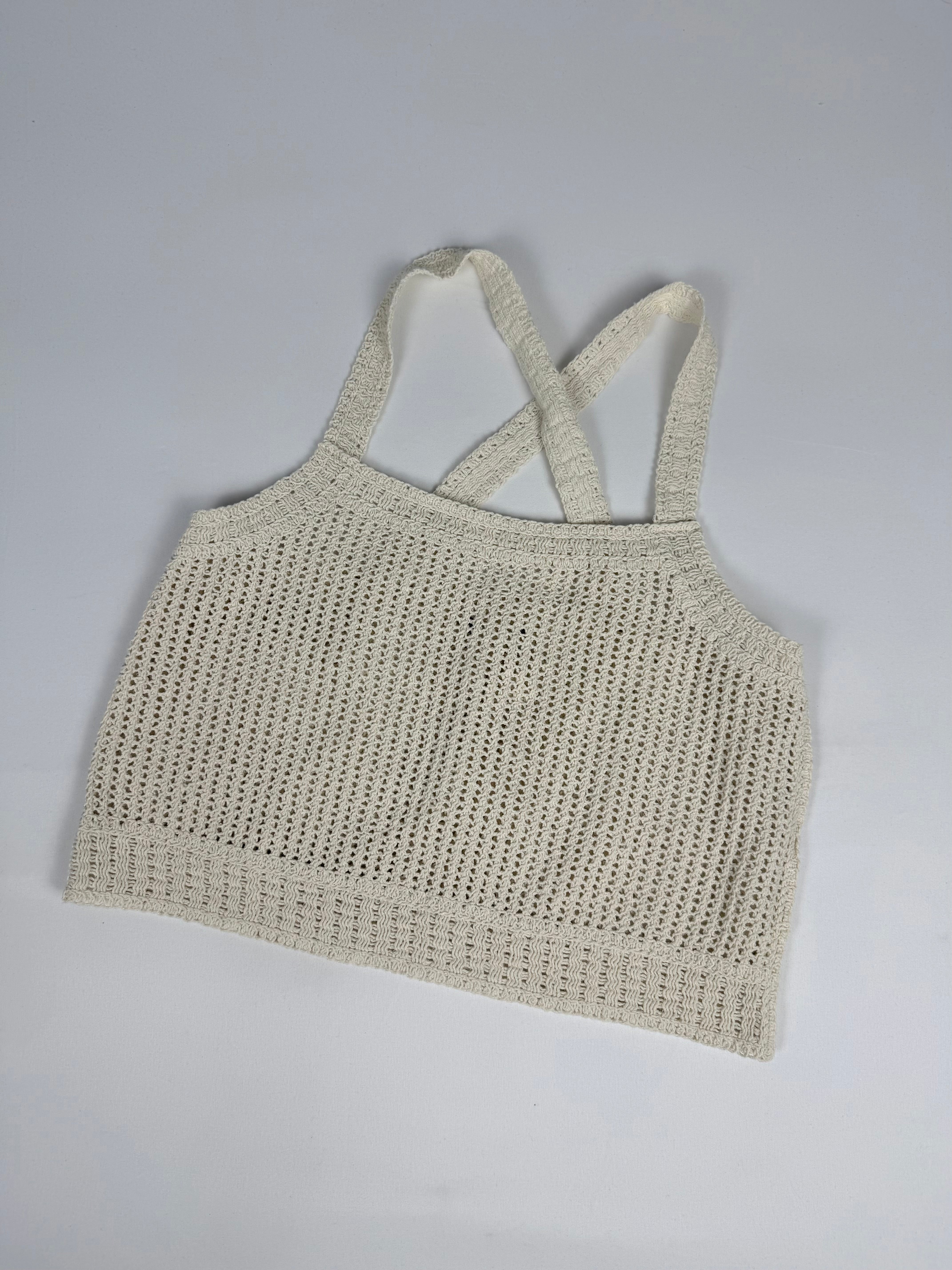 Cream knitted crochet top (S)