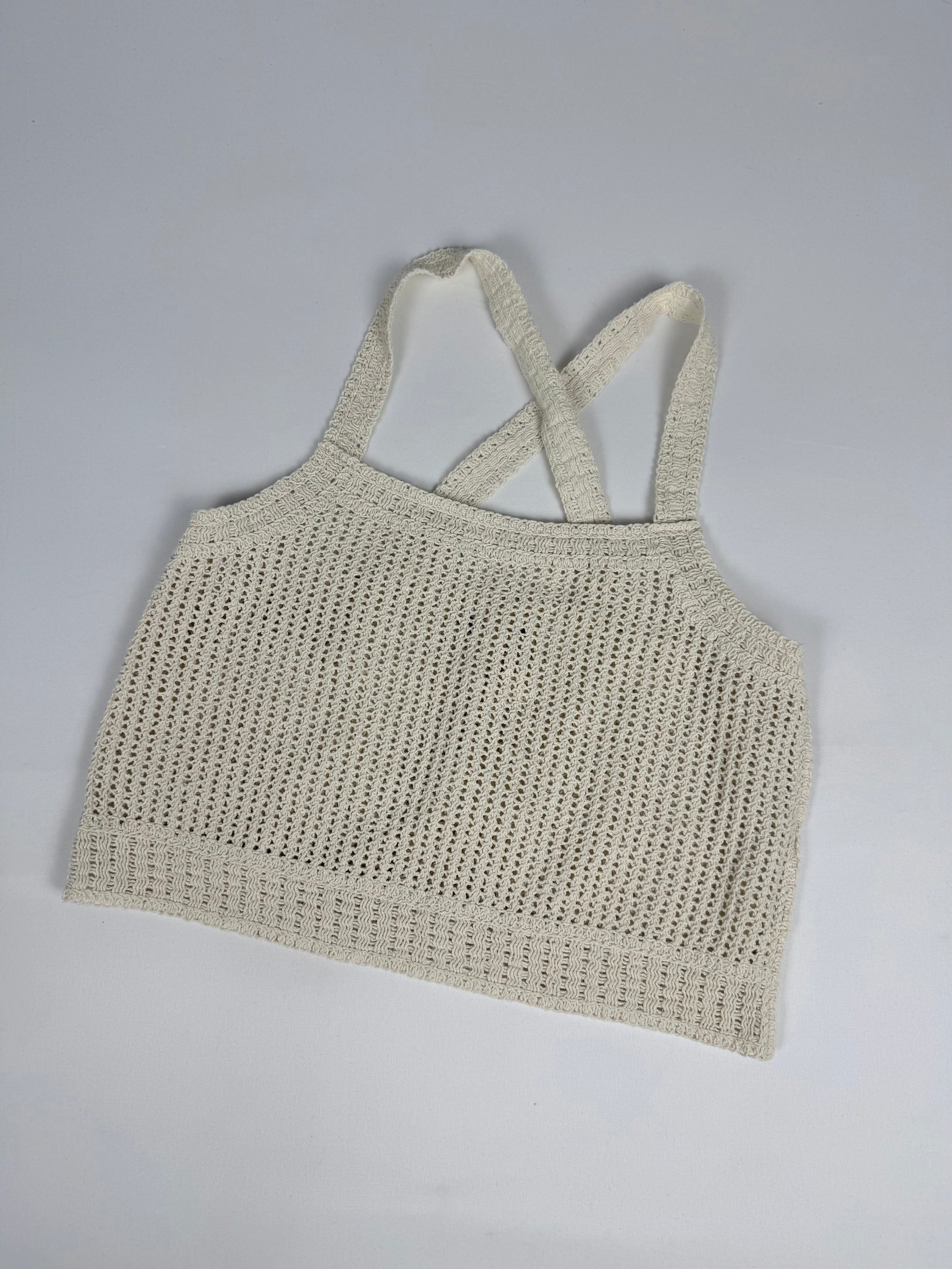 Cream knitted crochet top (S)