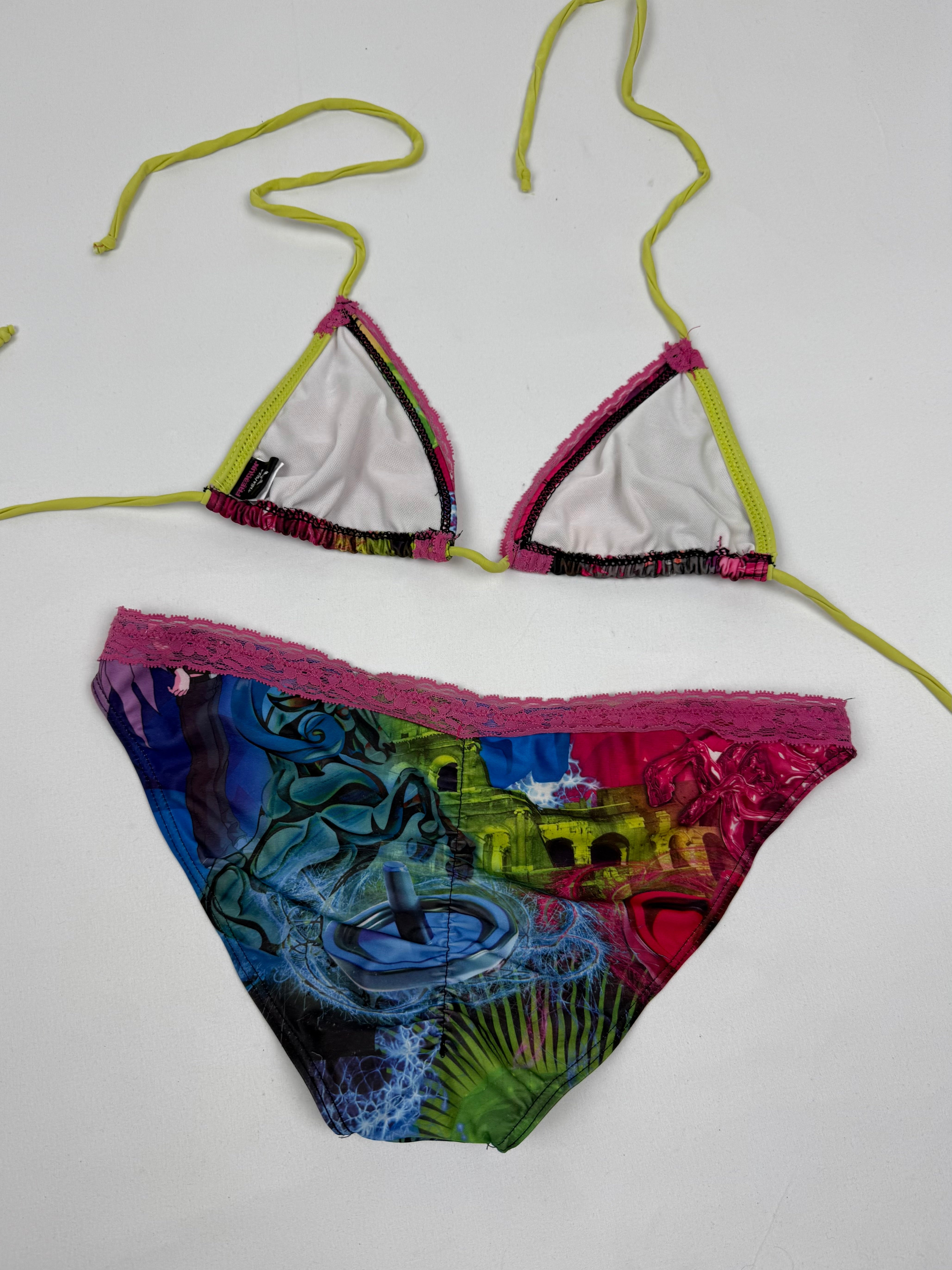 Multicolor lace detail bikini set (M)