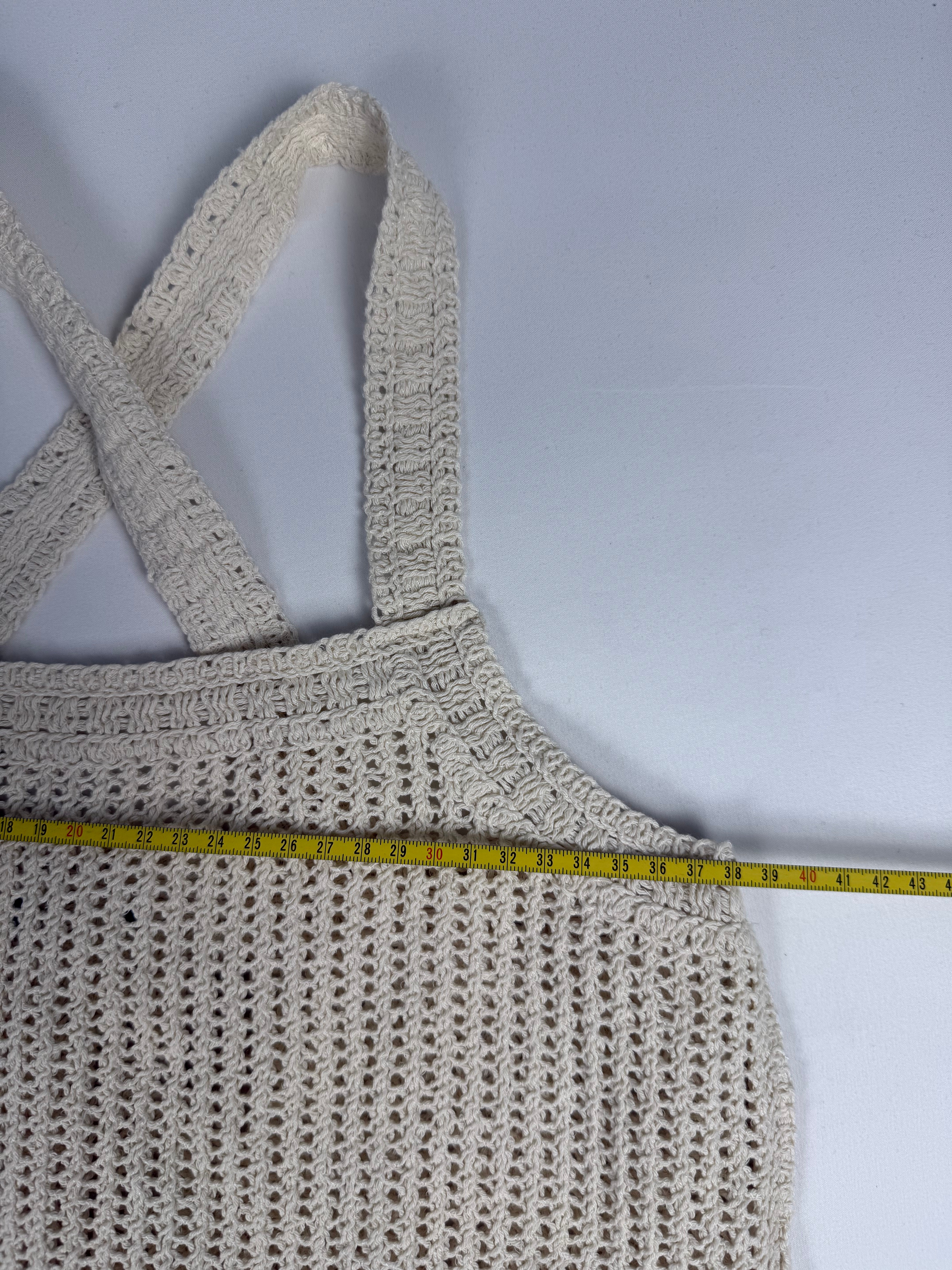 Cream knitted crochet top (S)