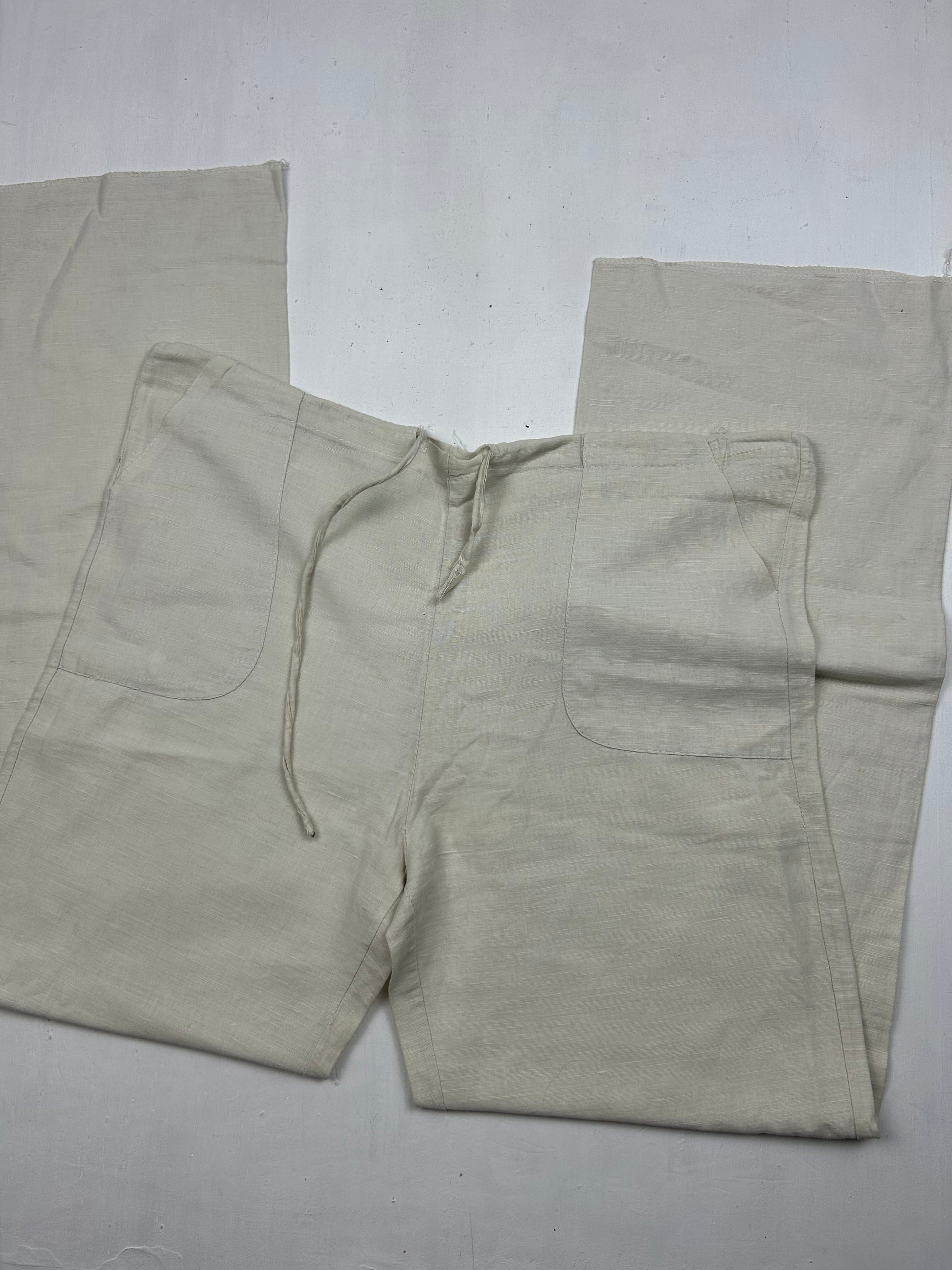 White linen low rise baggy pants (XL)