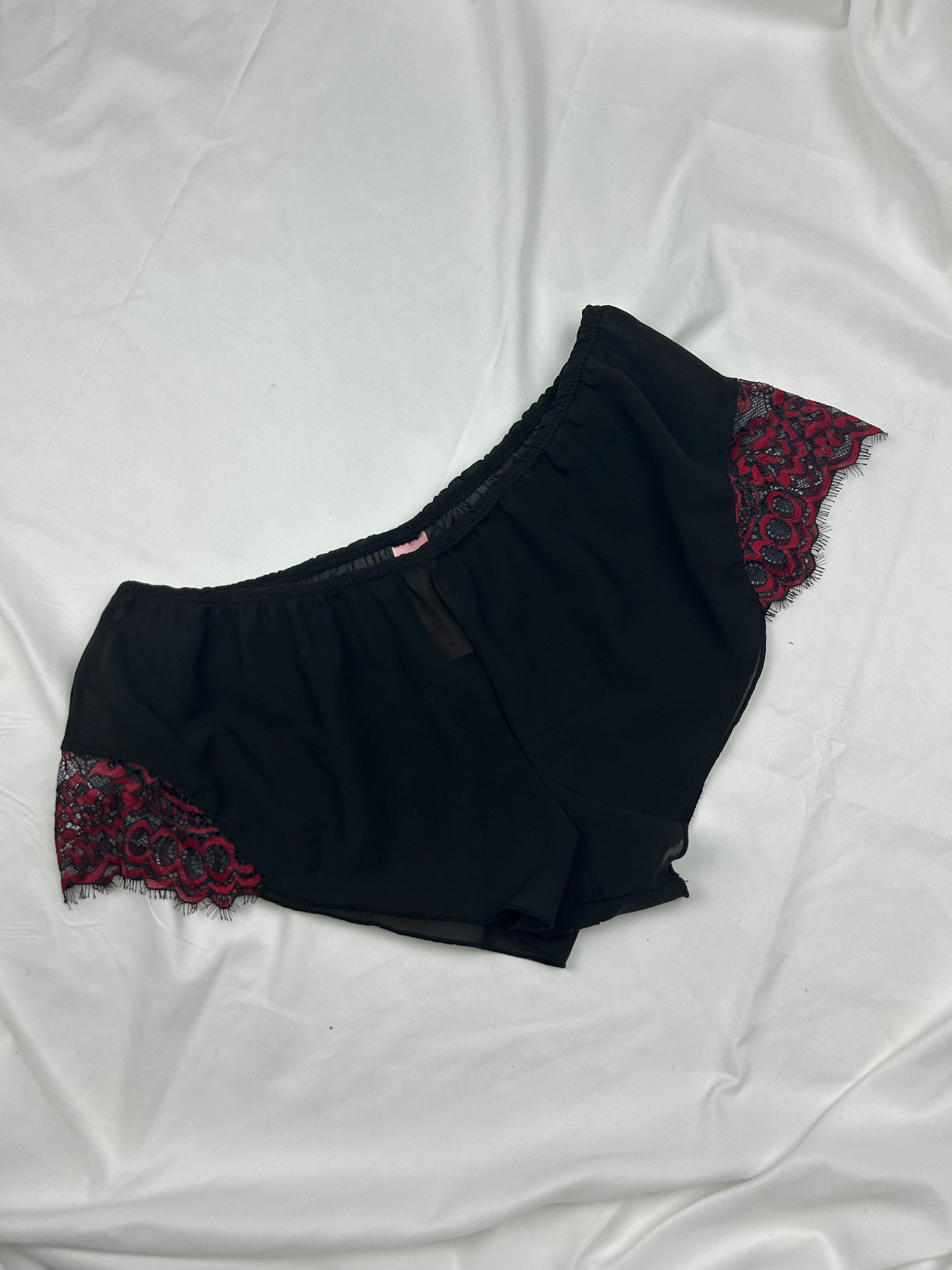 Black lace babydoll top + short set (S/M)