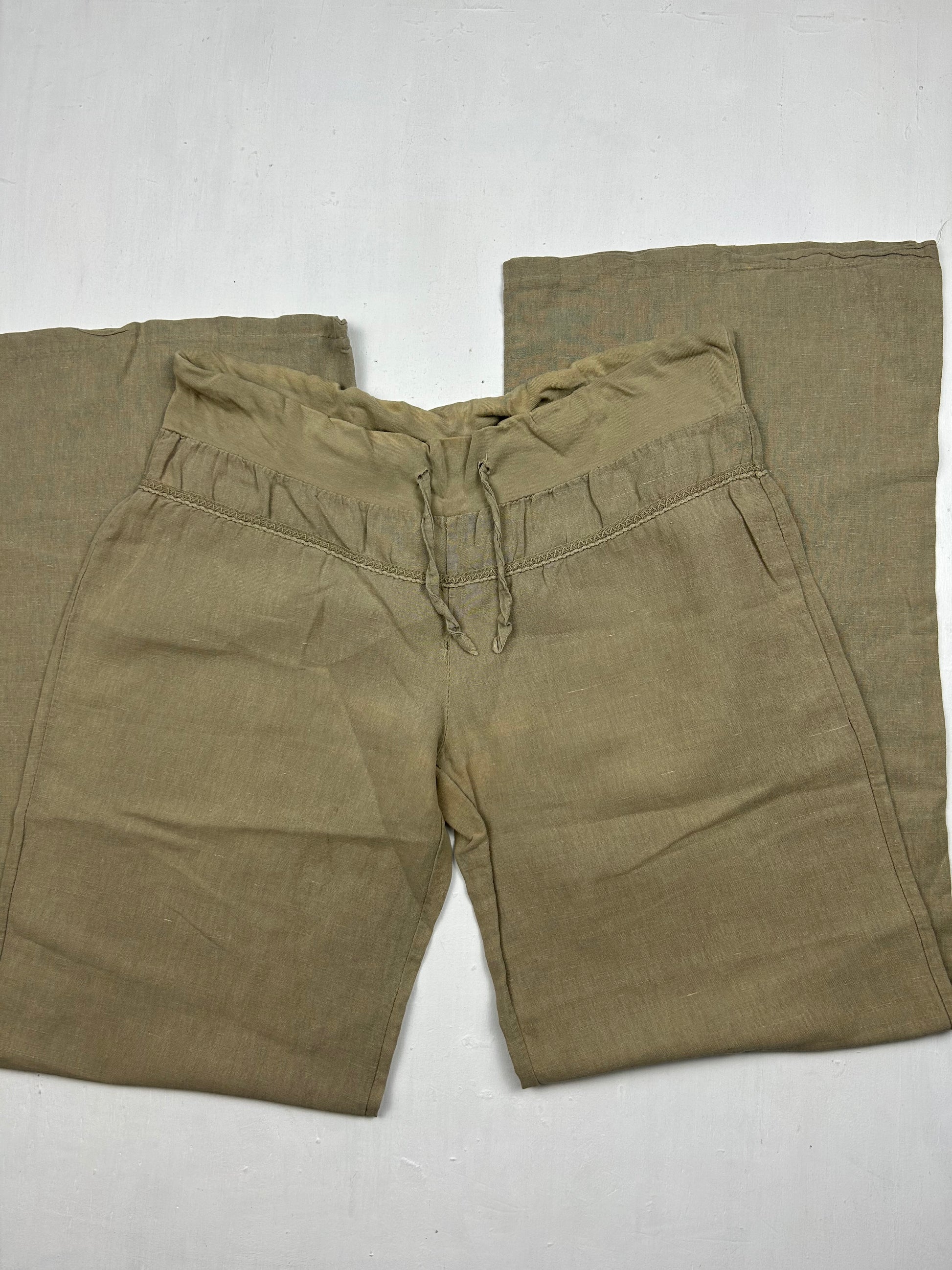 Khaki linen low rise baggy pants (M/L)
