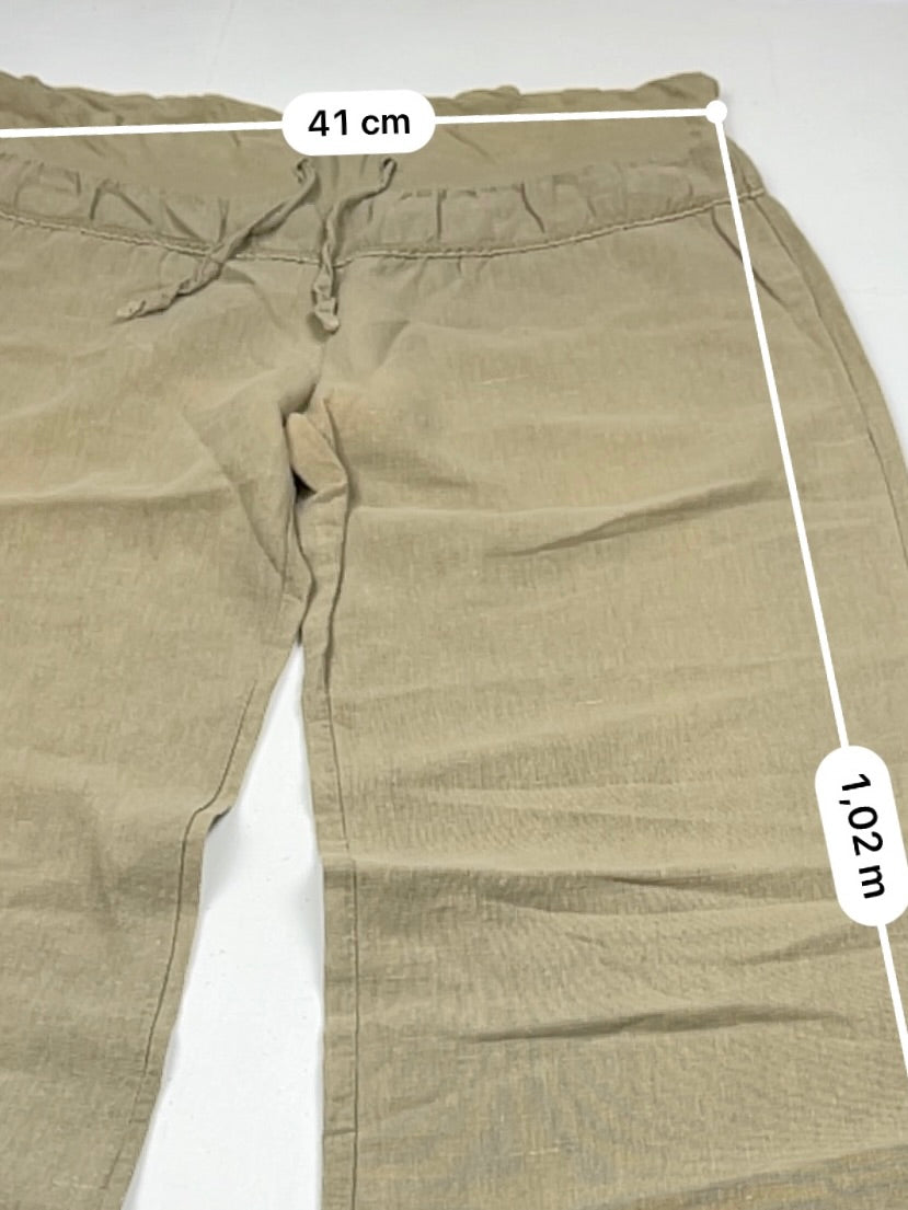Khaki linen low rise baggy pants (M/L)