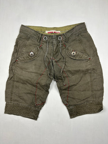 Khaki 100% linen low rise mid short (S)
