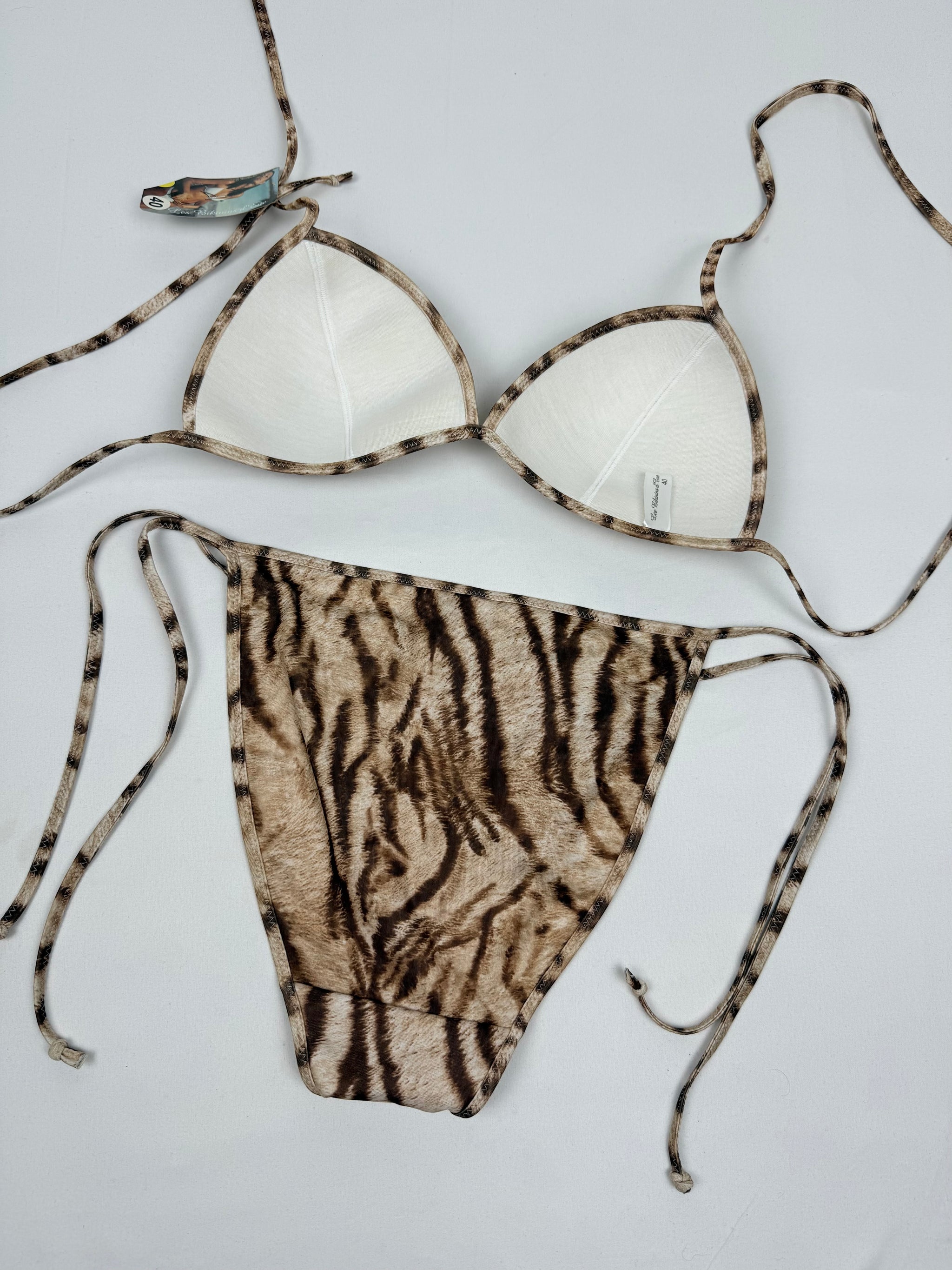 Beige animal print low rise bikini set (M/L)