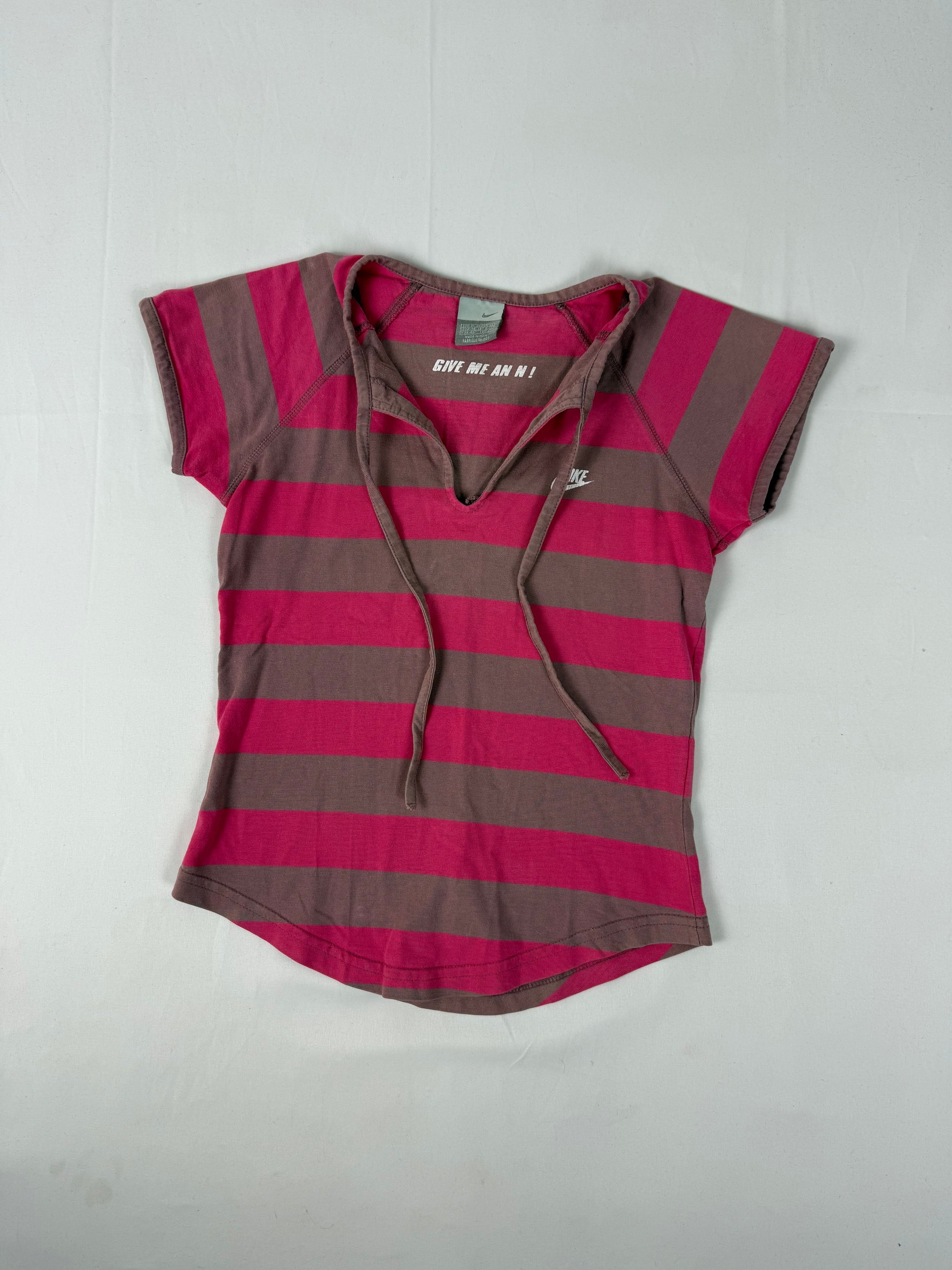 Pink striped activewear cotton tee (S)